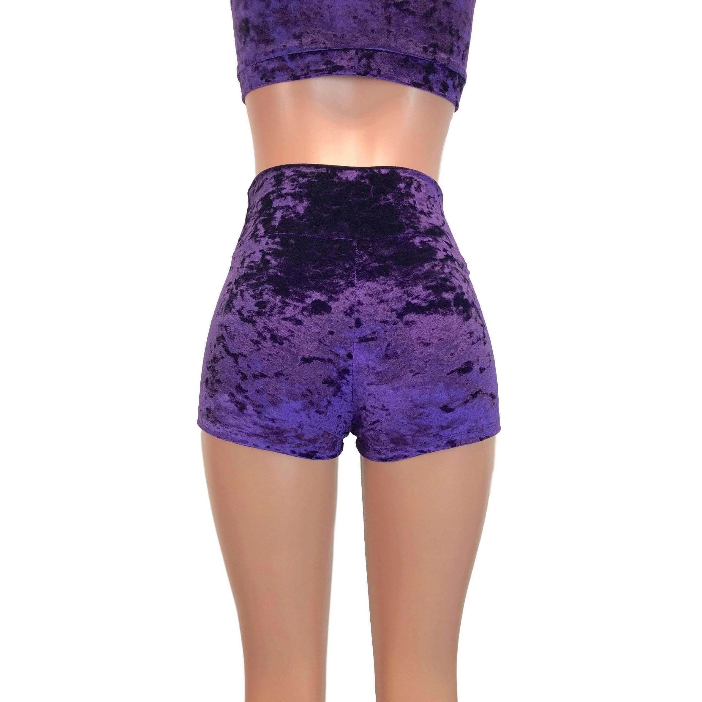 High Waisted Booty Shorts - Purple Crushed Velvet