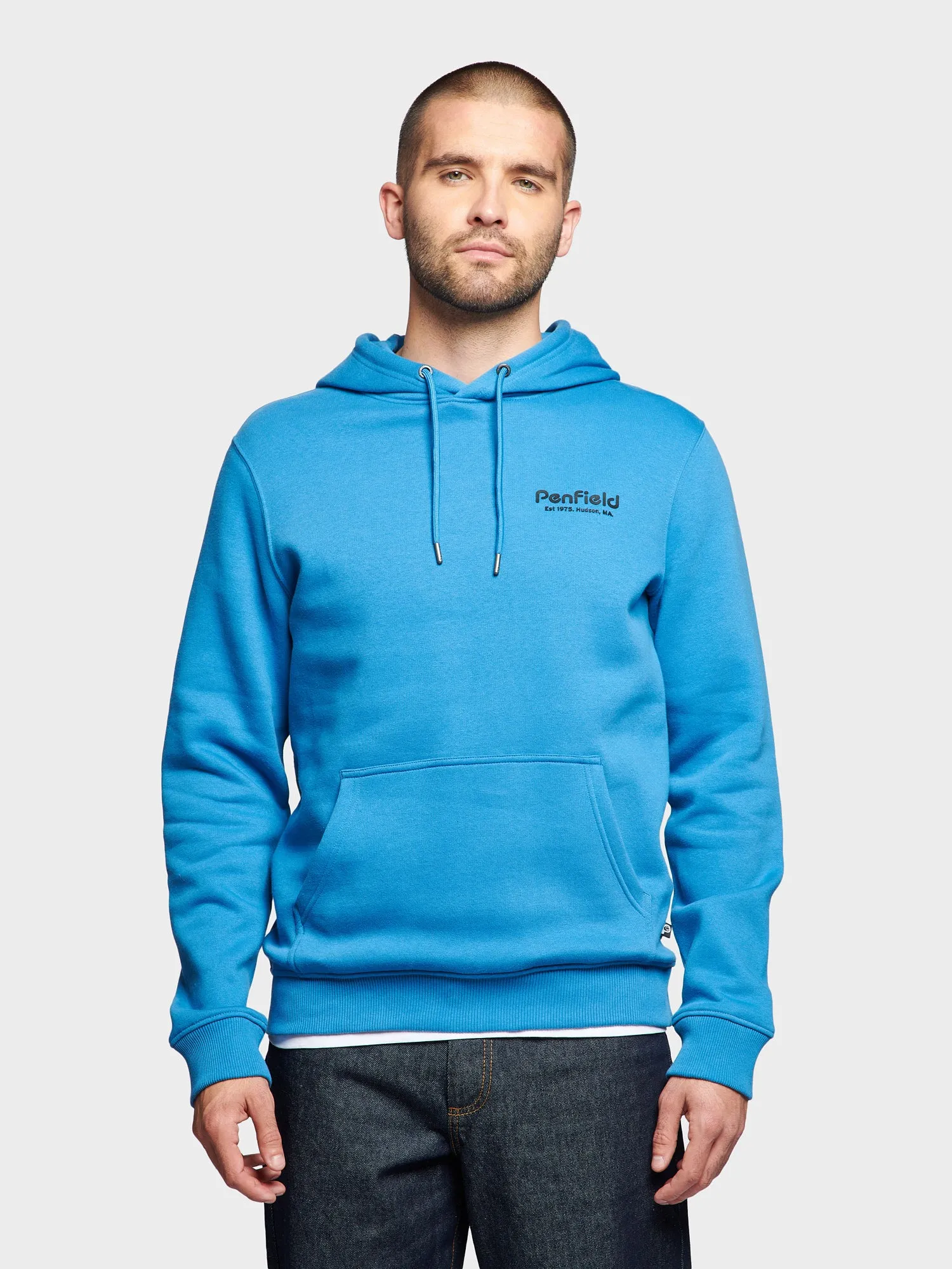 Hudson Script Hoodie in Vallarta Blue