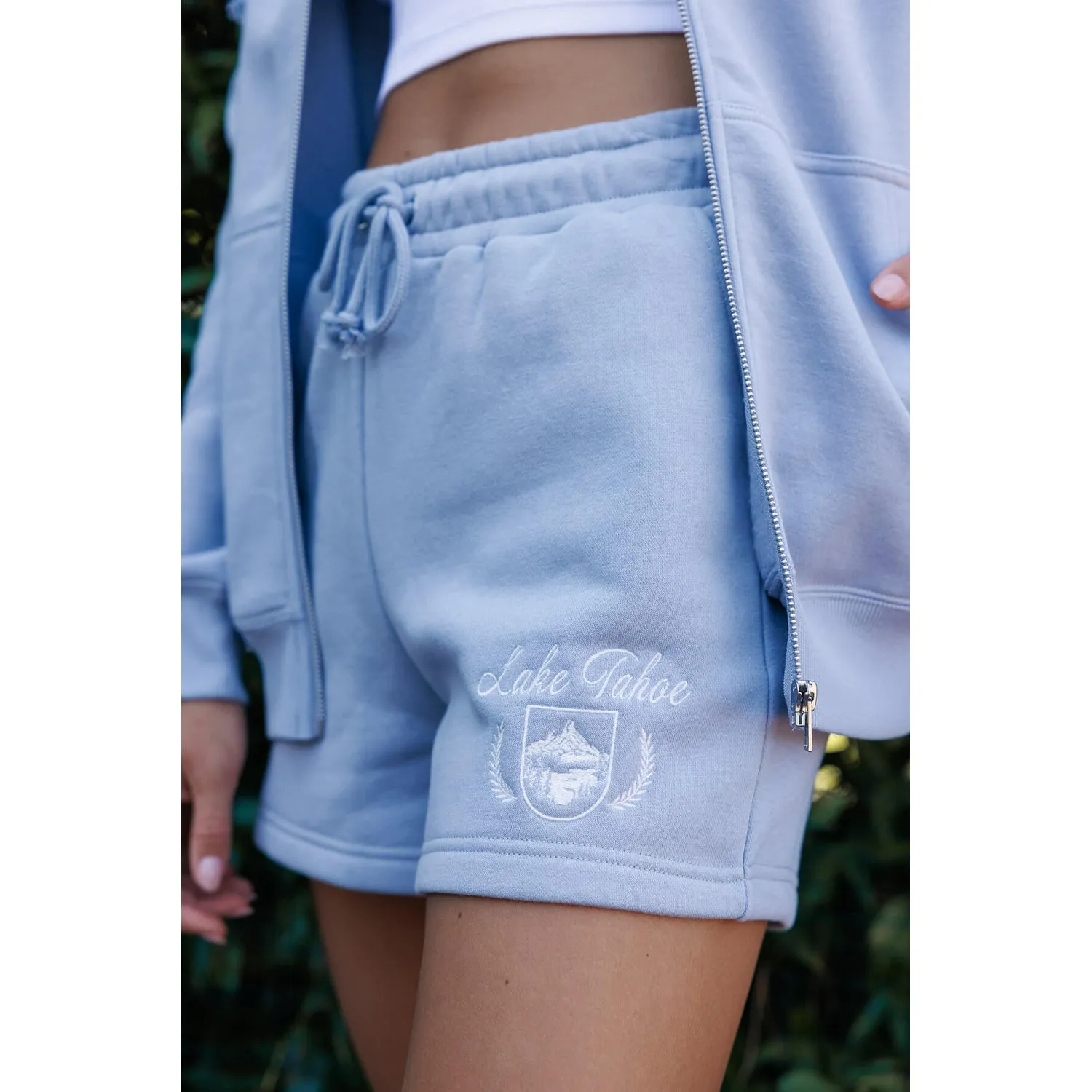 Lake Tahoe Embo Sweat Shorts - Dusty Blue