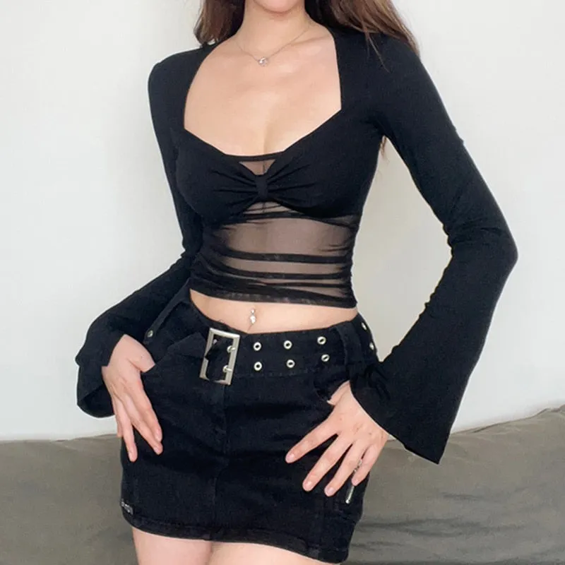 'Magic' Black Alt Mesh Crop Top