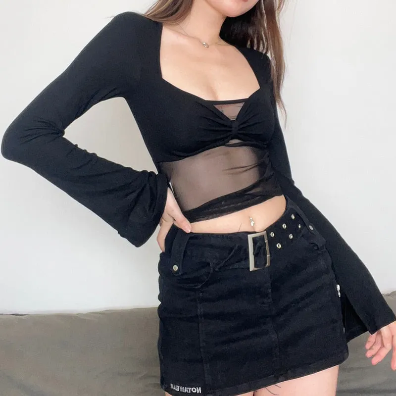 'Magic' Black Alt Mesh Crop Top