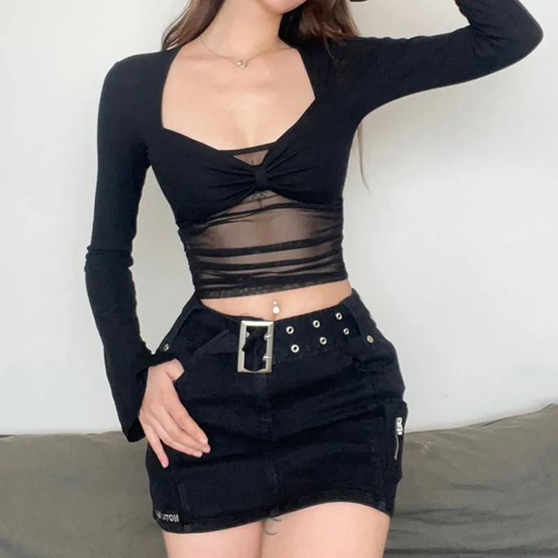 'Magic' Black Alt Mesh Crop Top