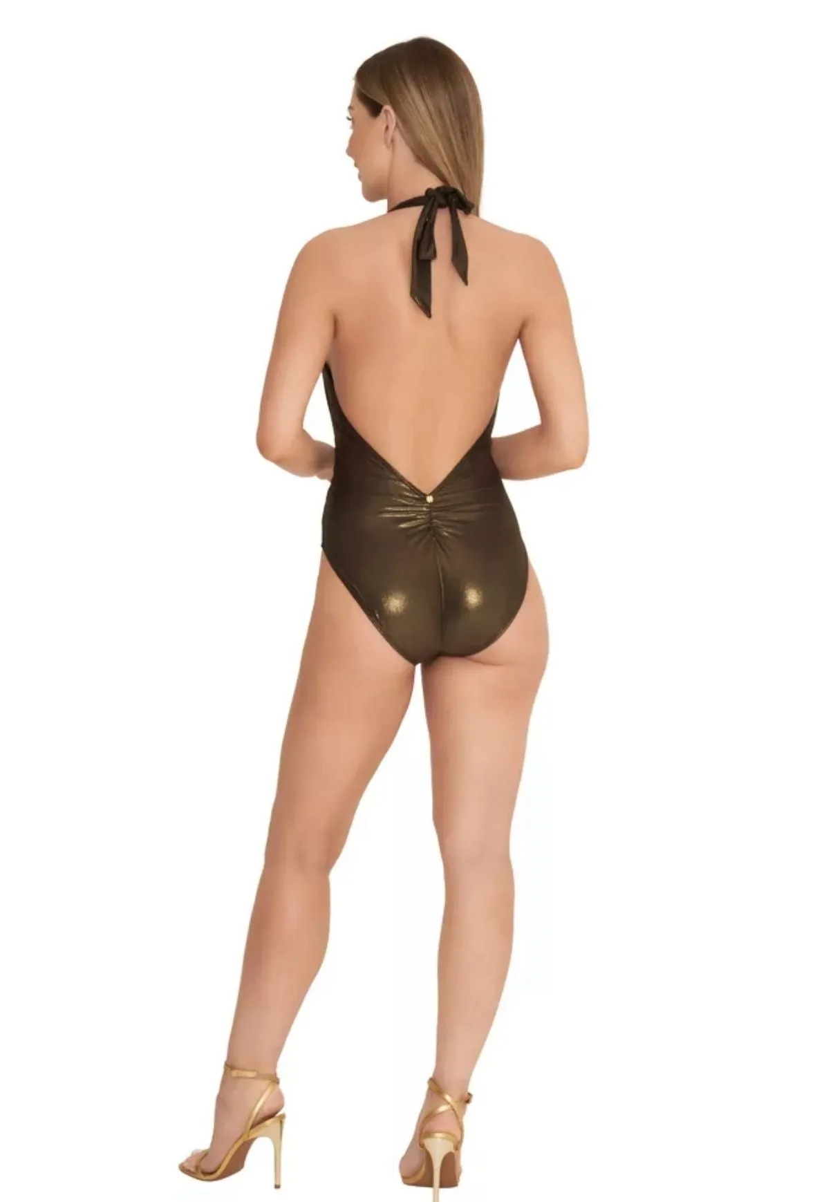 Miami Plunge Halter Swimsuit Gold Dust