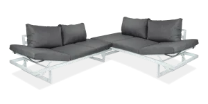 Milan Corner Set with Dual Sunlounger Functionality in Arctic White with Pebble Olefin Cushions