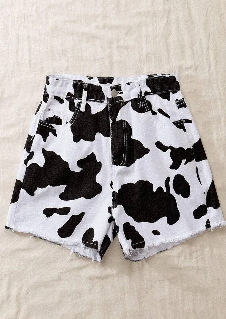 Moove Over Cow Print Boyfriend Shorts