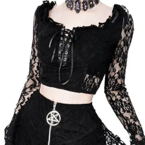 'Murder Scene' Black Gothic Lace Crop Top