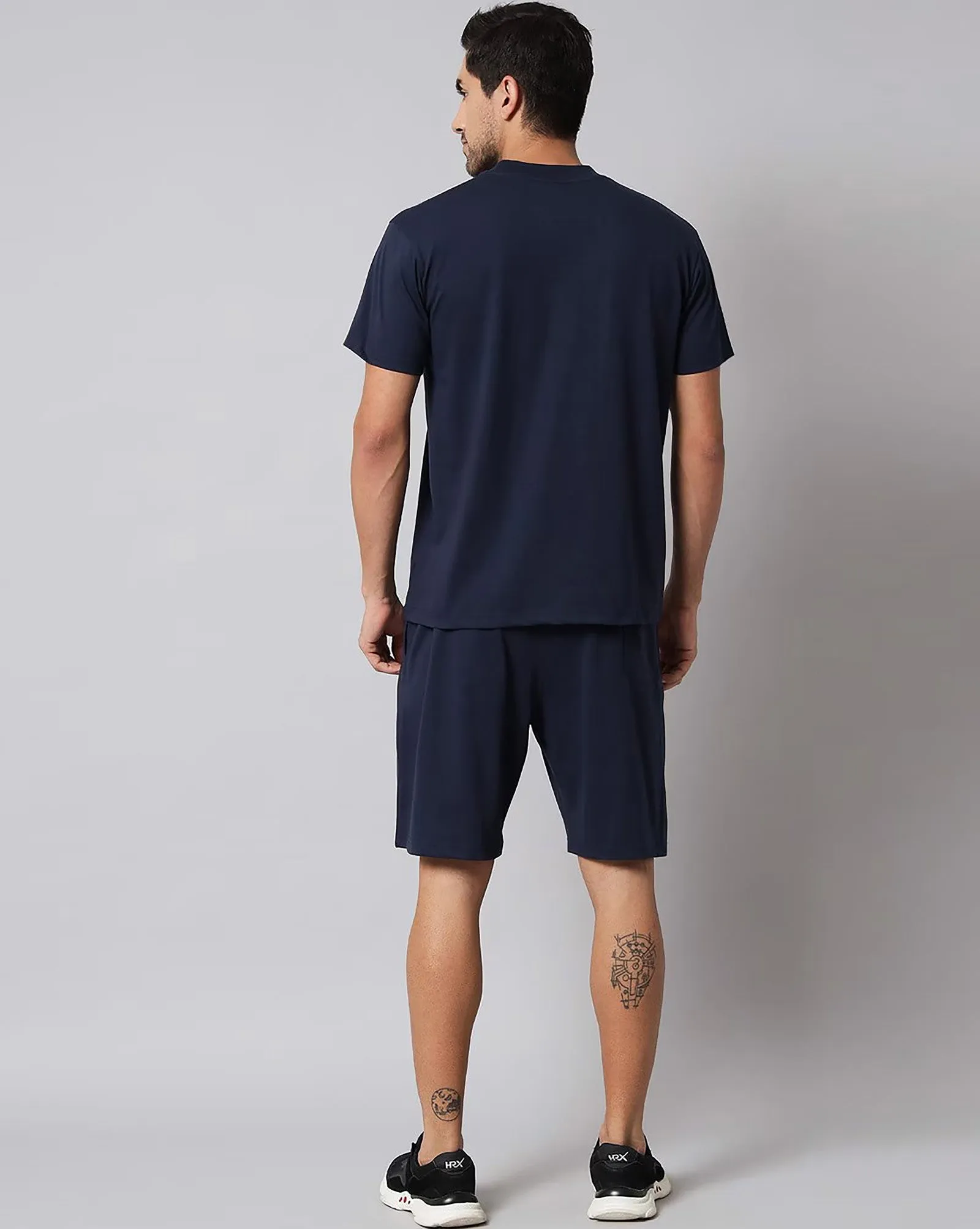 Navy Blue Plain T Shirt Half Sleeve And Shorts With Pocket