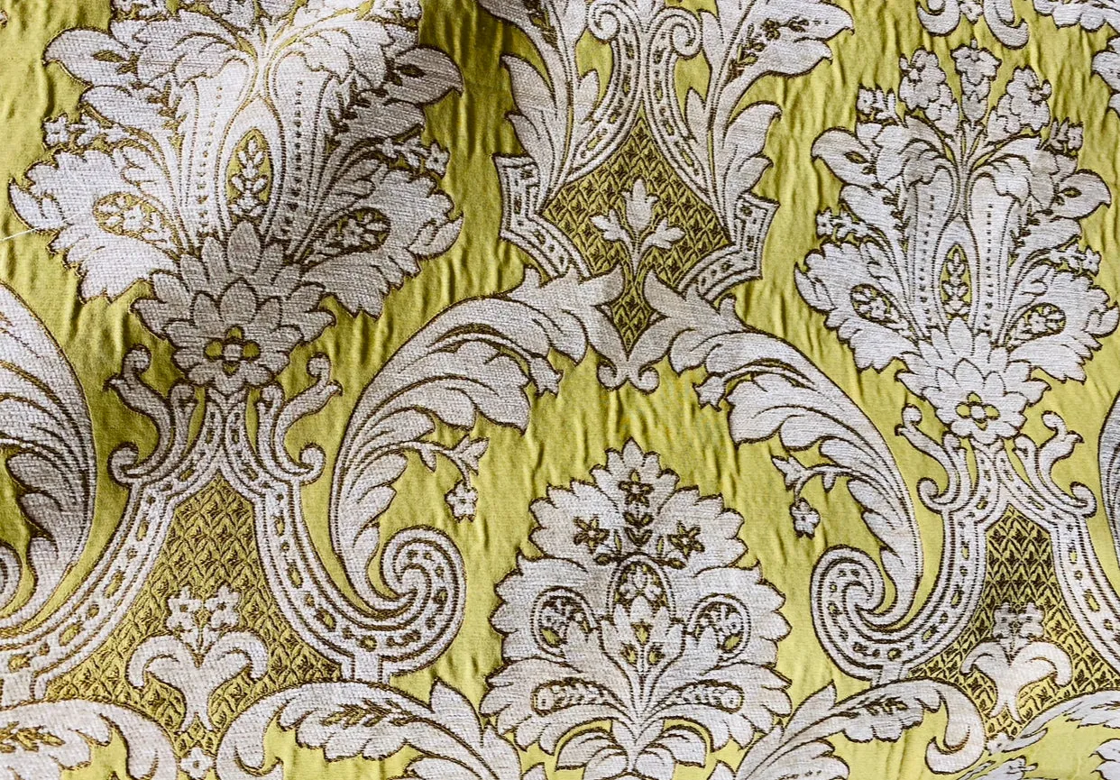 NEW King Donald Designer Brocade Satin Burnout Chenille Upholstery Velvet Fabric - Yellow