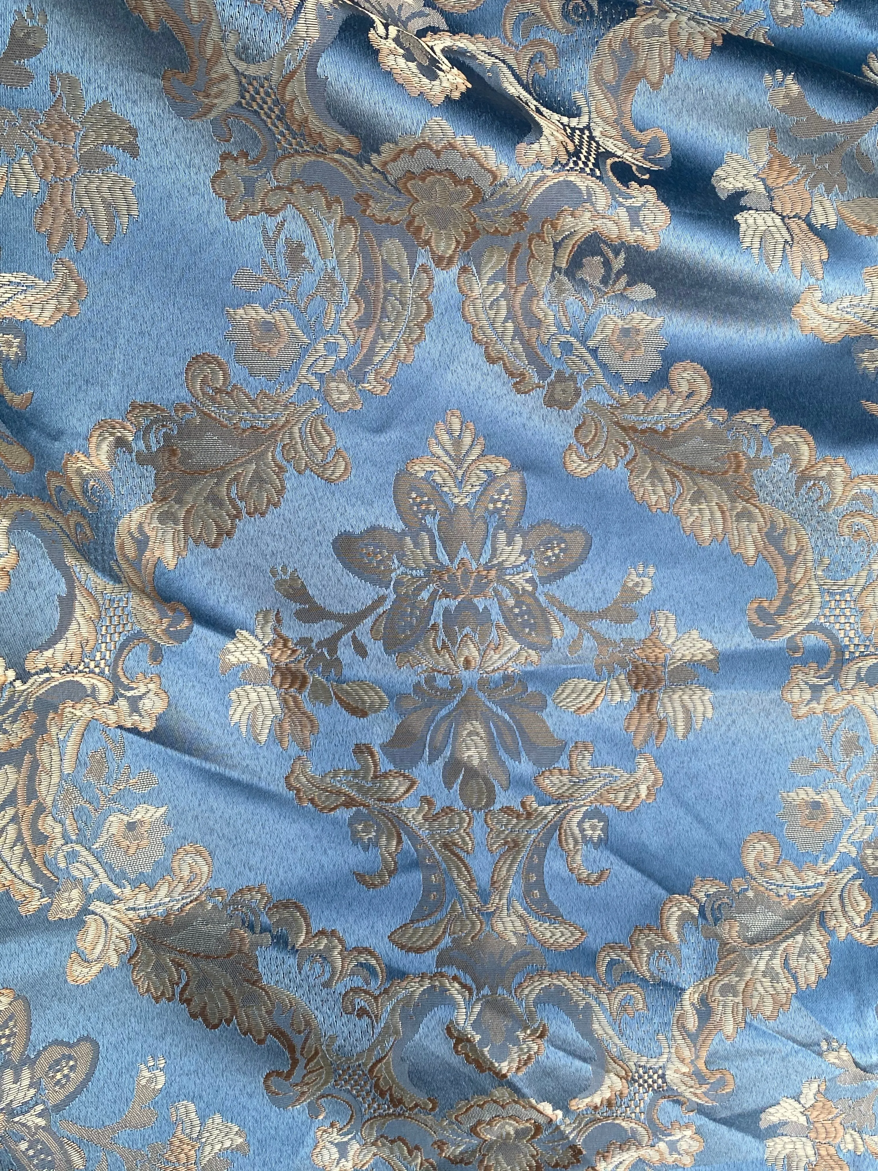 NEW Prince Lucas Designer Satin Medallion Brocade Upholstery Drapery Sky Blue Fabric