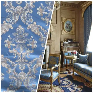 NEW Prince Lucas Designer Satin Medallion Brocade Upholstery Drapery Sky Blue Fabric