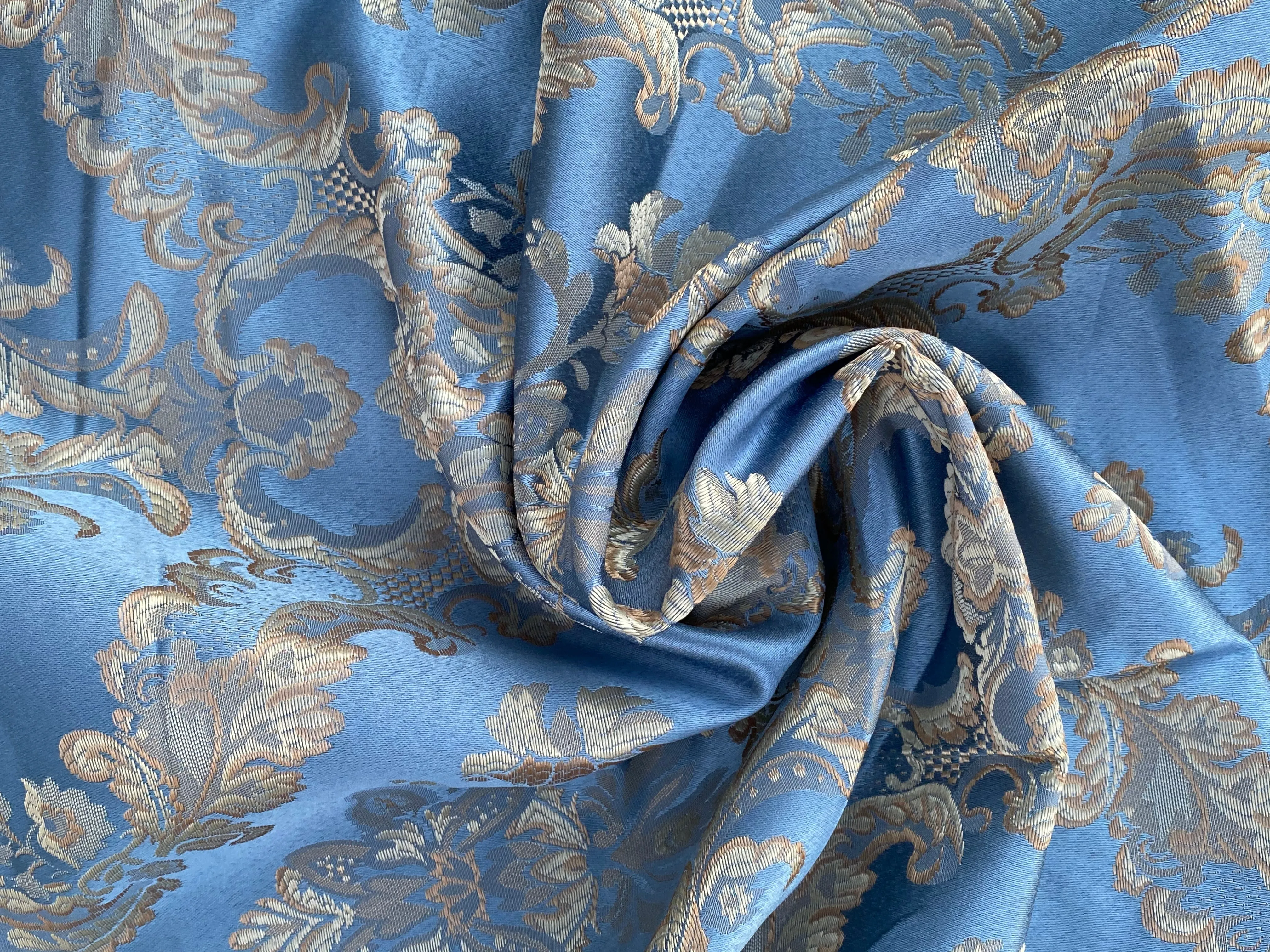 NEW Prince Lucas Designer Satin Medallion Brocade Upholstery Drapery Sky Blue Fabric