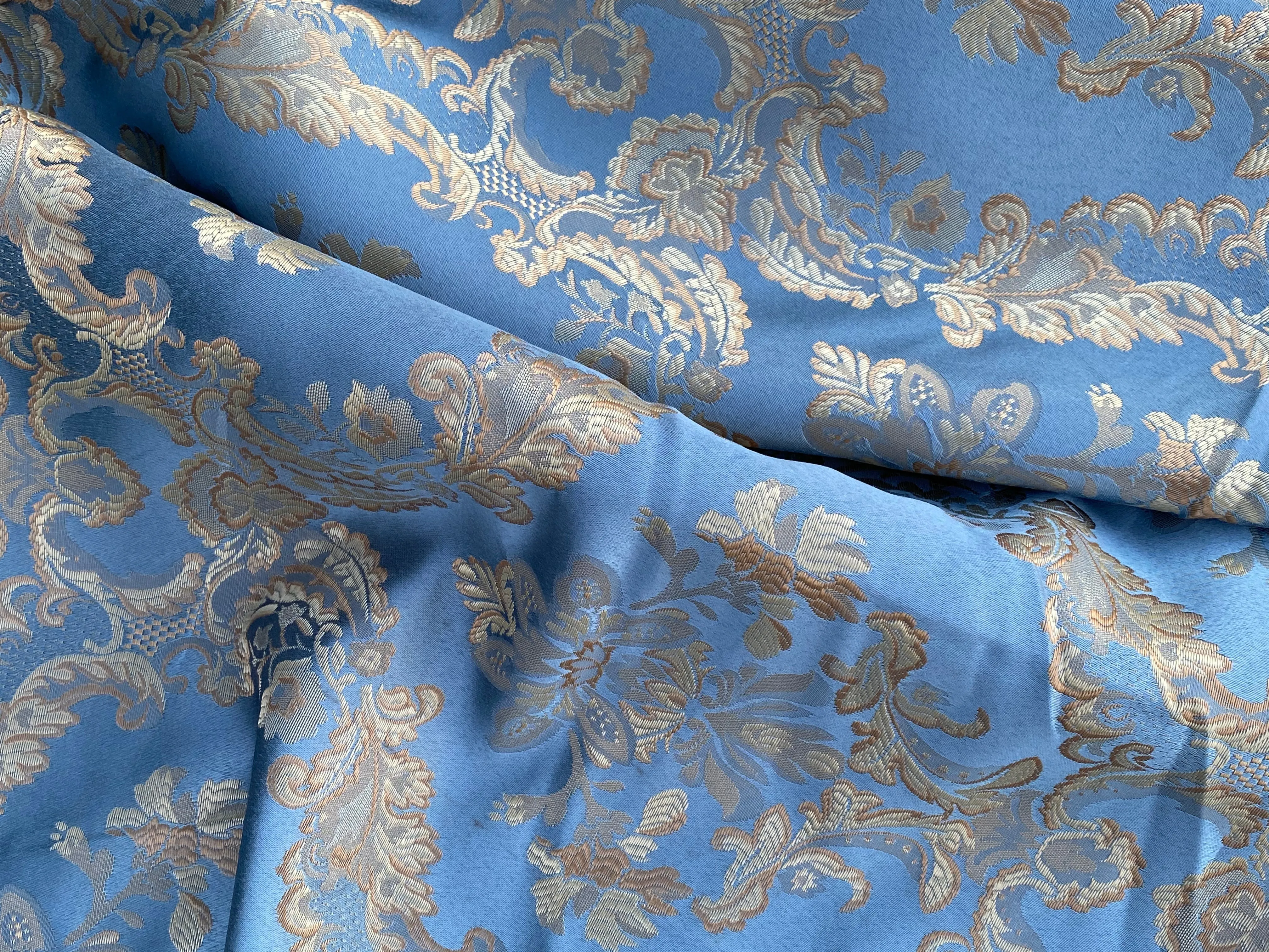 NEW Prince Lucas Designer Satin Medallion Brocade Upholstery Drapery Sky Blue Fabric