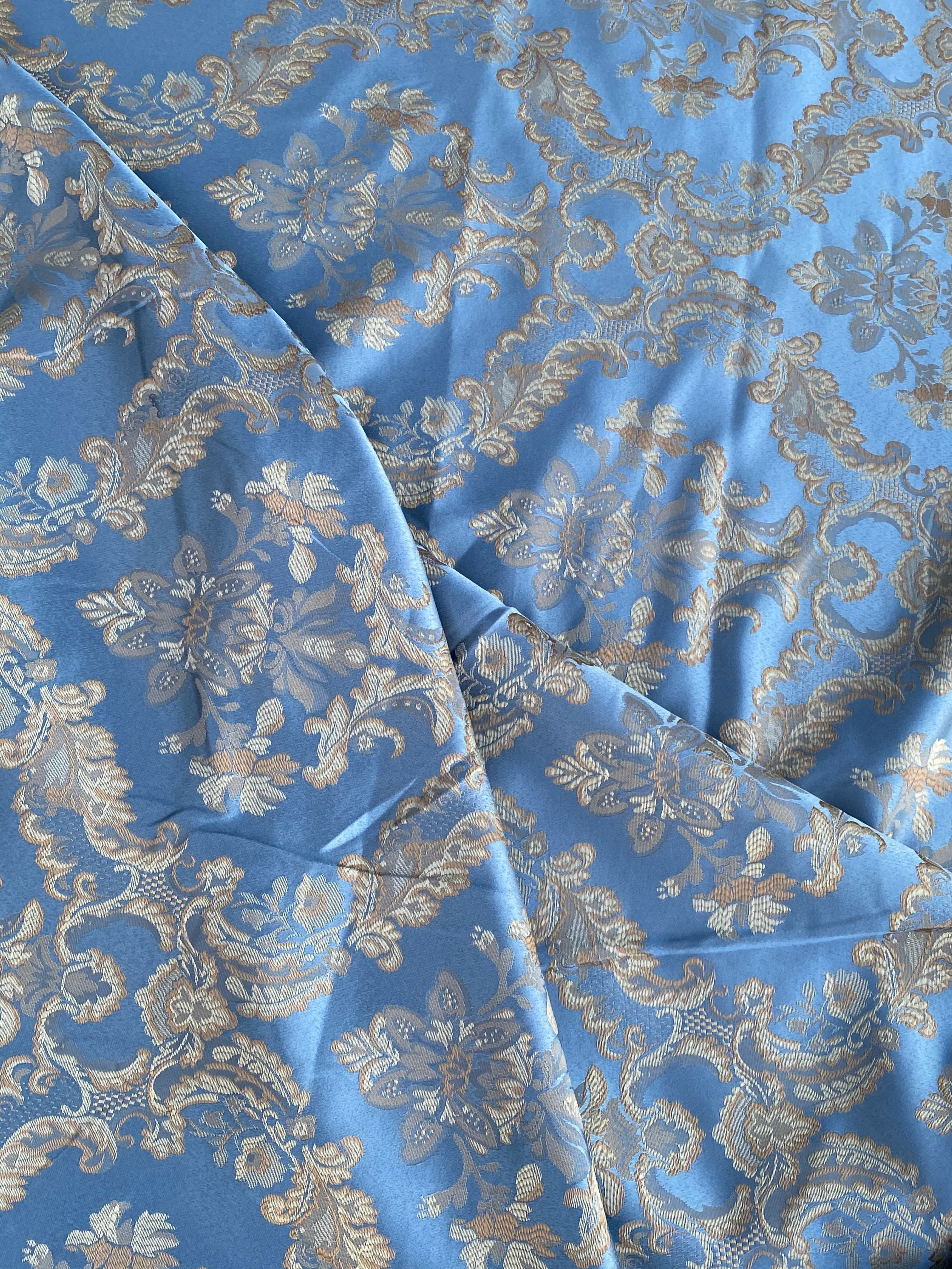 NEW Prince Lucas Designer Satin Medallion Brocade Upholstery Drapery Sky Blue Fabric