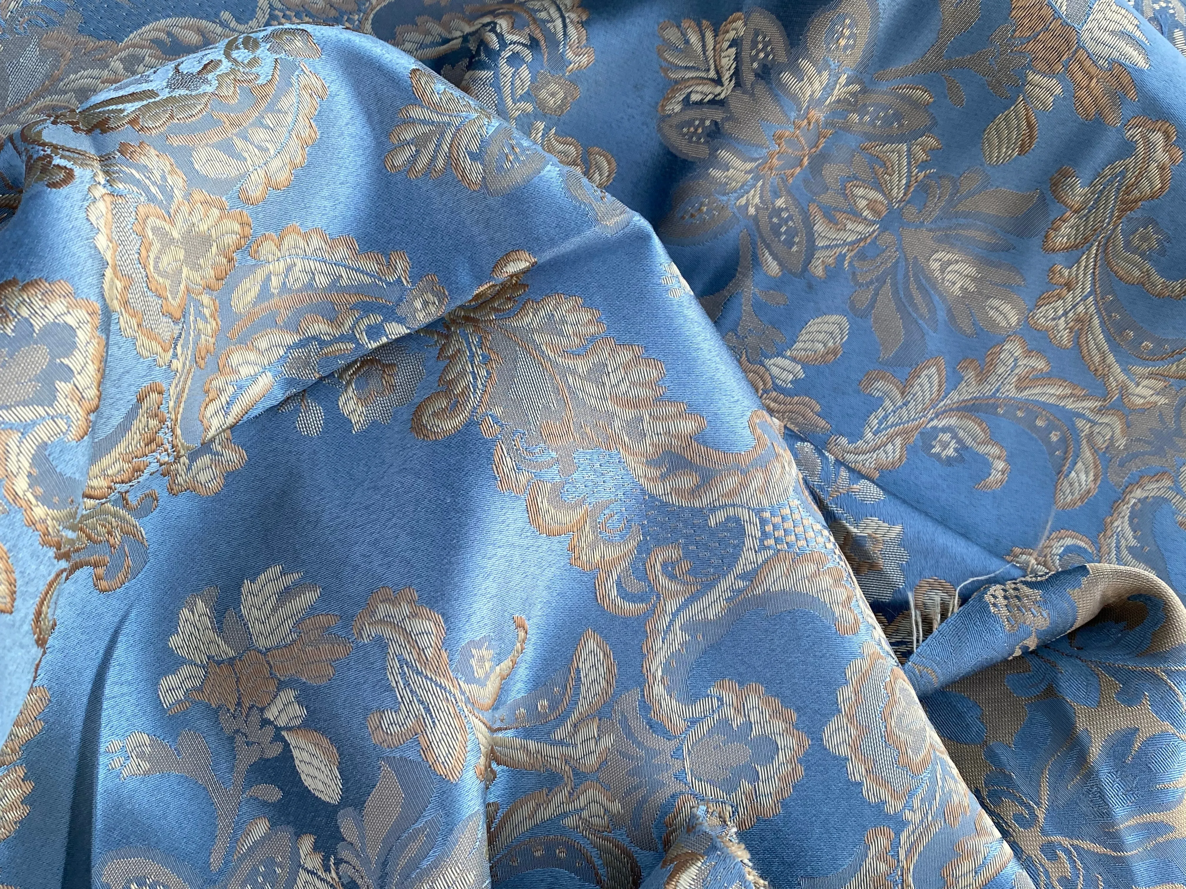 NEW Prince Lucas Designer Satin Medallion Brocade Upholstery Drapery Sky Blue Fabric