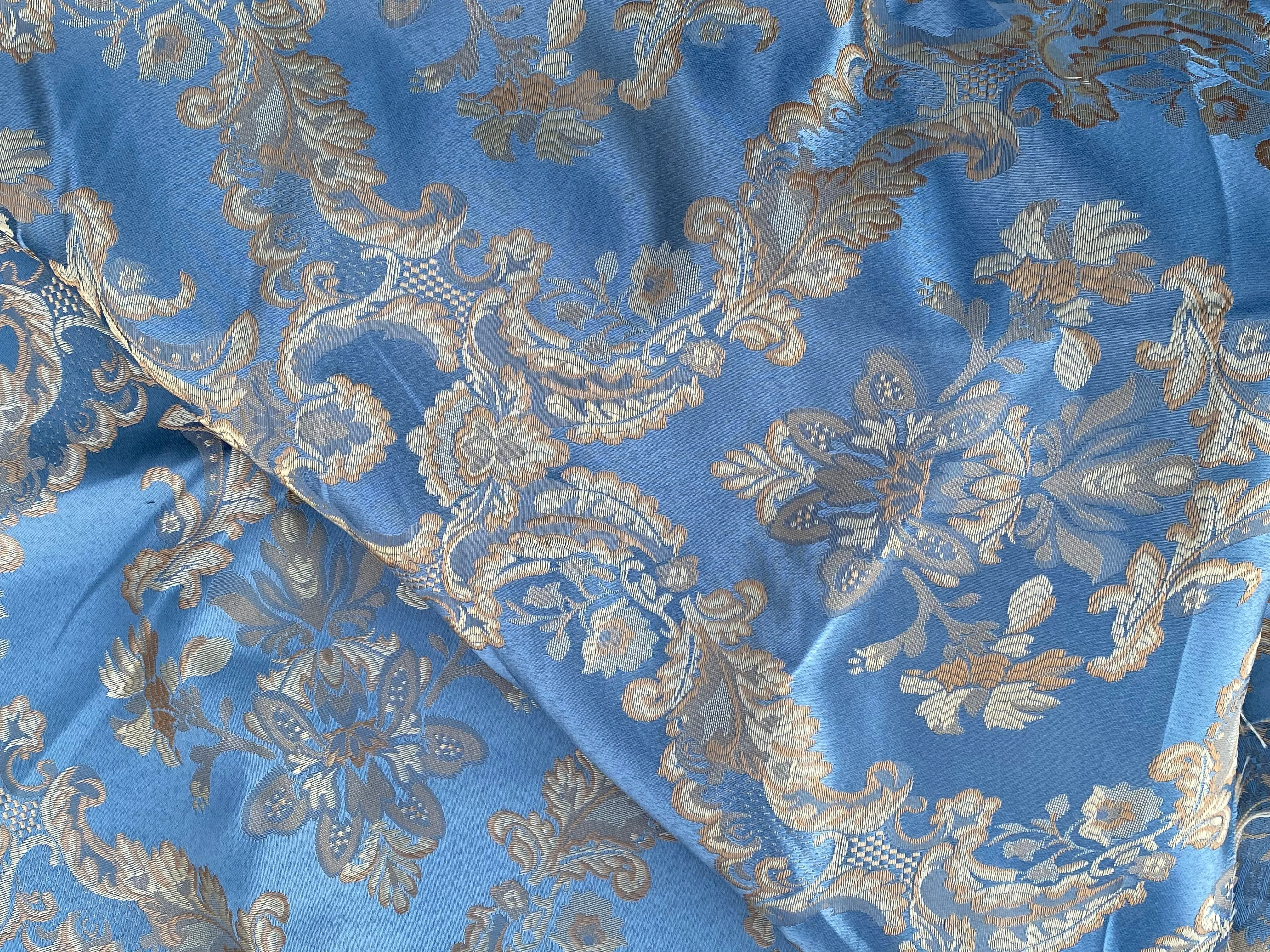 NEW Prince Lucas Designer Satin Medallion Brocade Upholstery Drapery Sky Blue Fabric