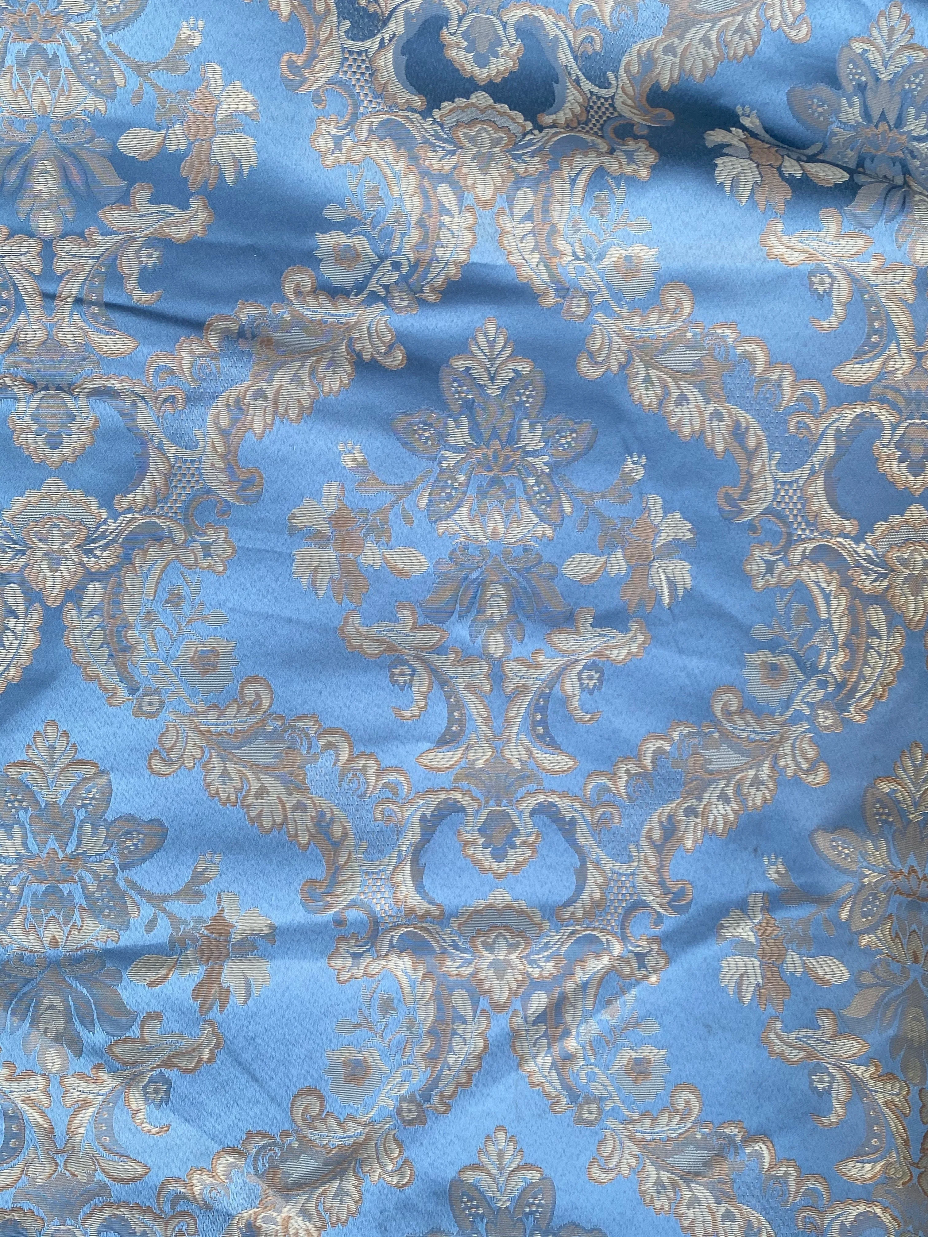 NEW Prince Lucas Designer Satin Medallion Brocade Upholstery Drapery Sky Blue Fabric