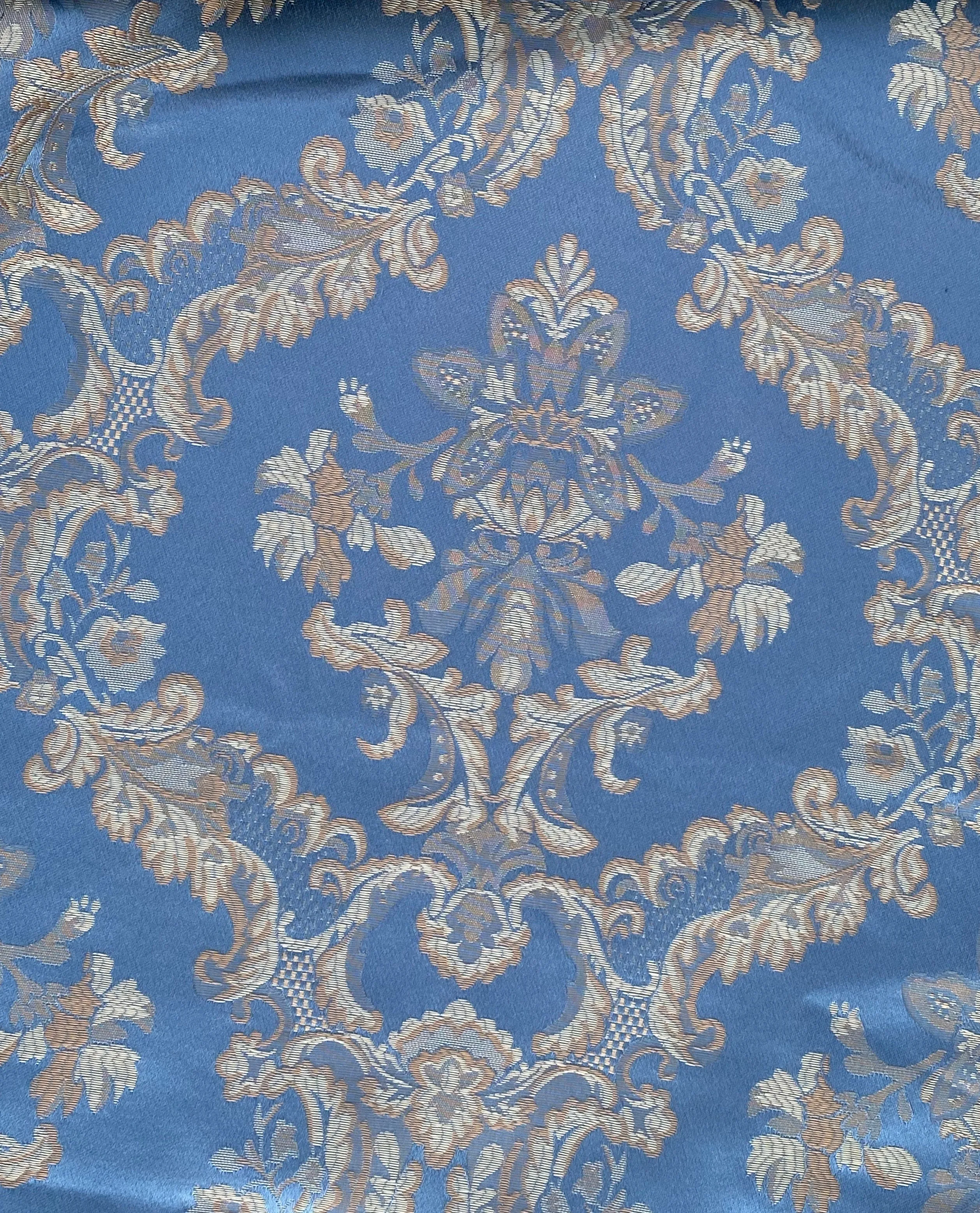 NEW Prince Lucas Designer Satin Medallion Brocade Upholstery Drapery Sky Blue Fabric