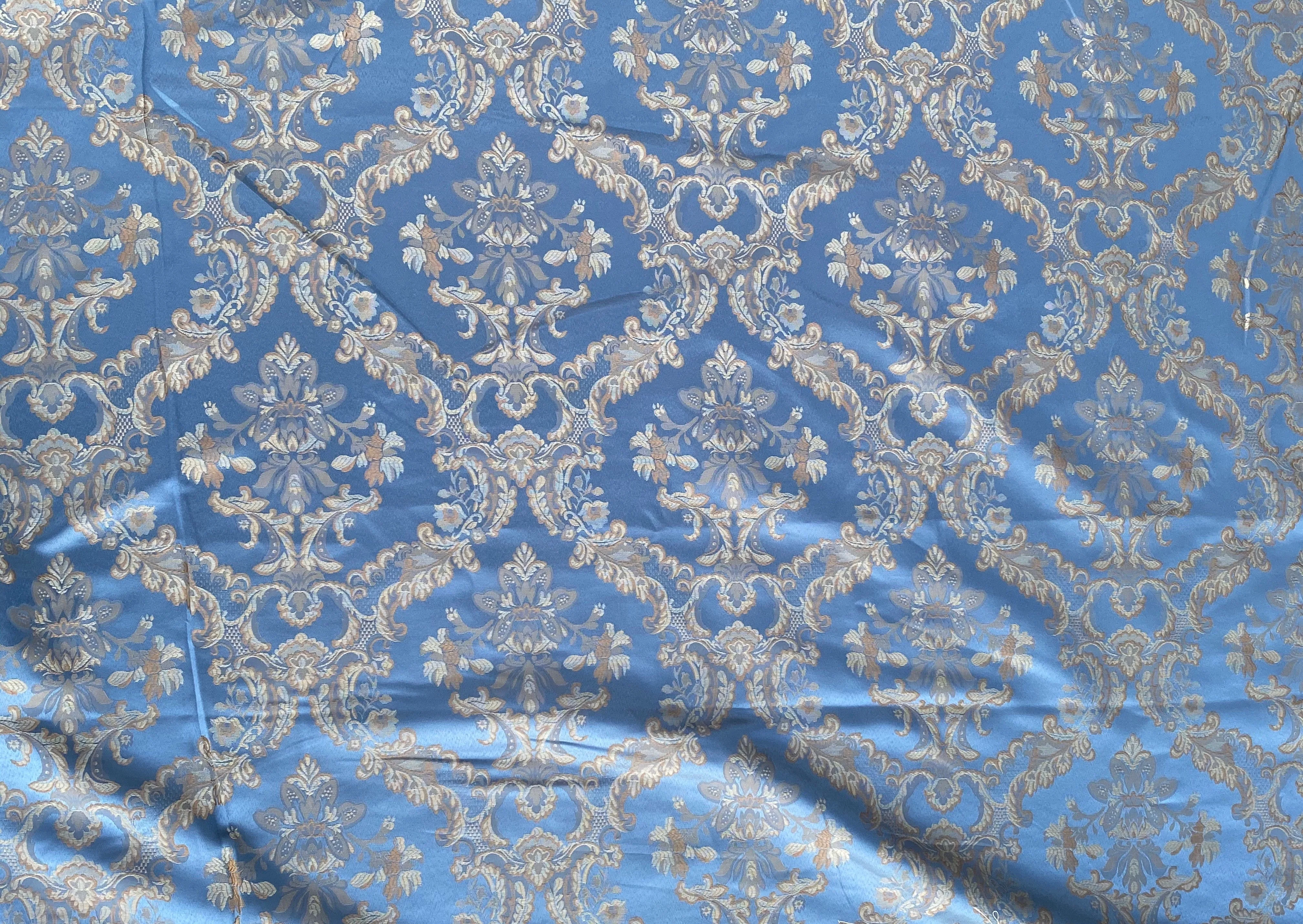 NEW Prince Lucas Designer Satin Medallion Brocade Upholstery Drapery Sky Blue Fabric