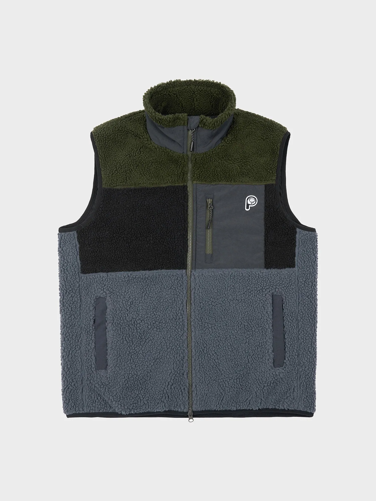 P Bear Colour Block Borg Fleece Vest in Castlerock