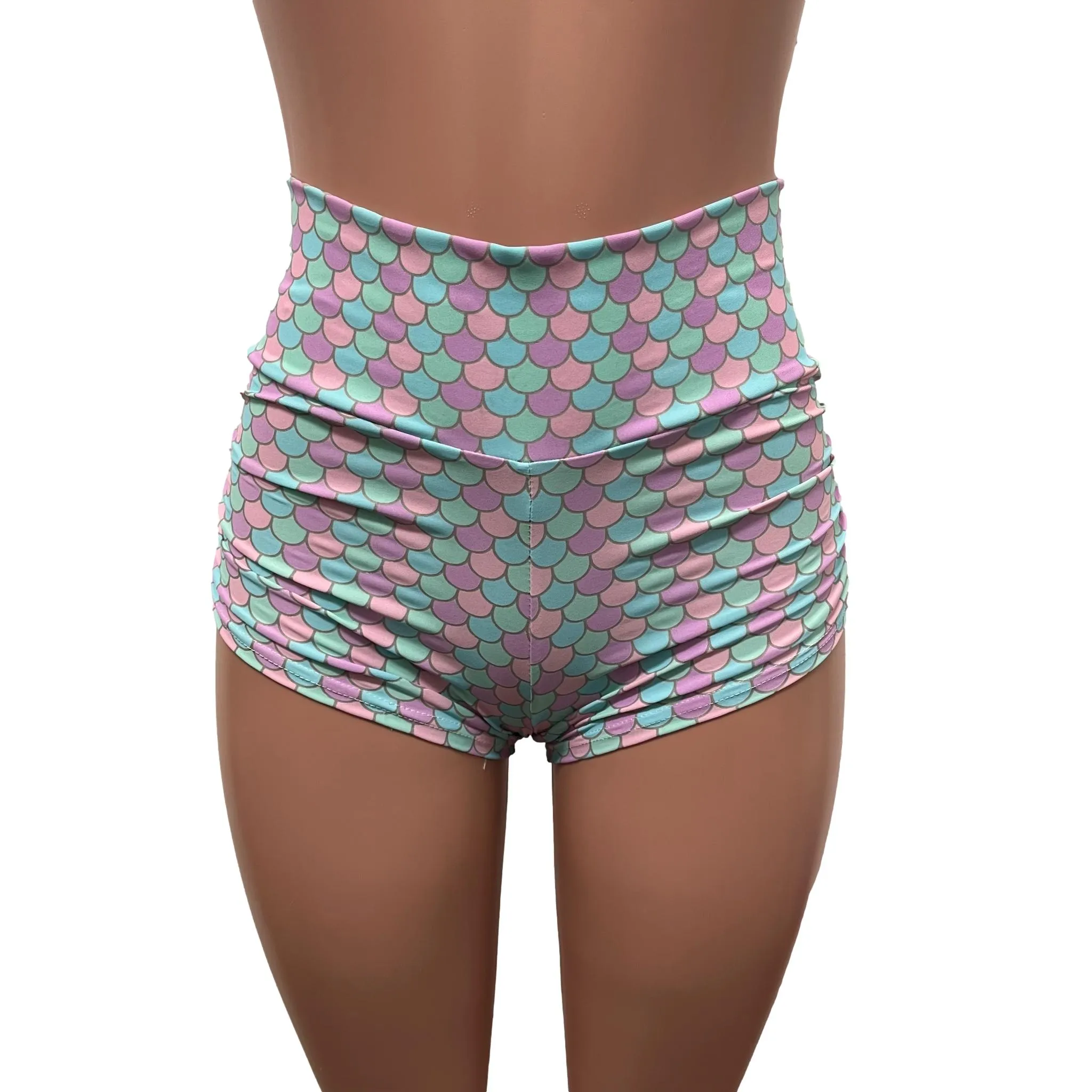 Pastel Mermaid Ruched Booty Shorts - Choose Low-Rise, Mid-Rise, Or High-Waist