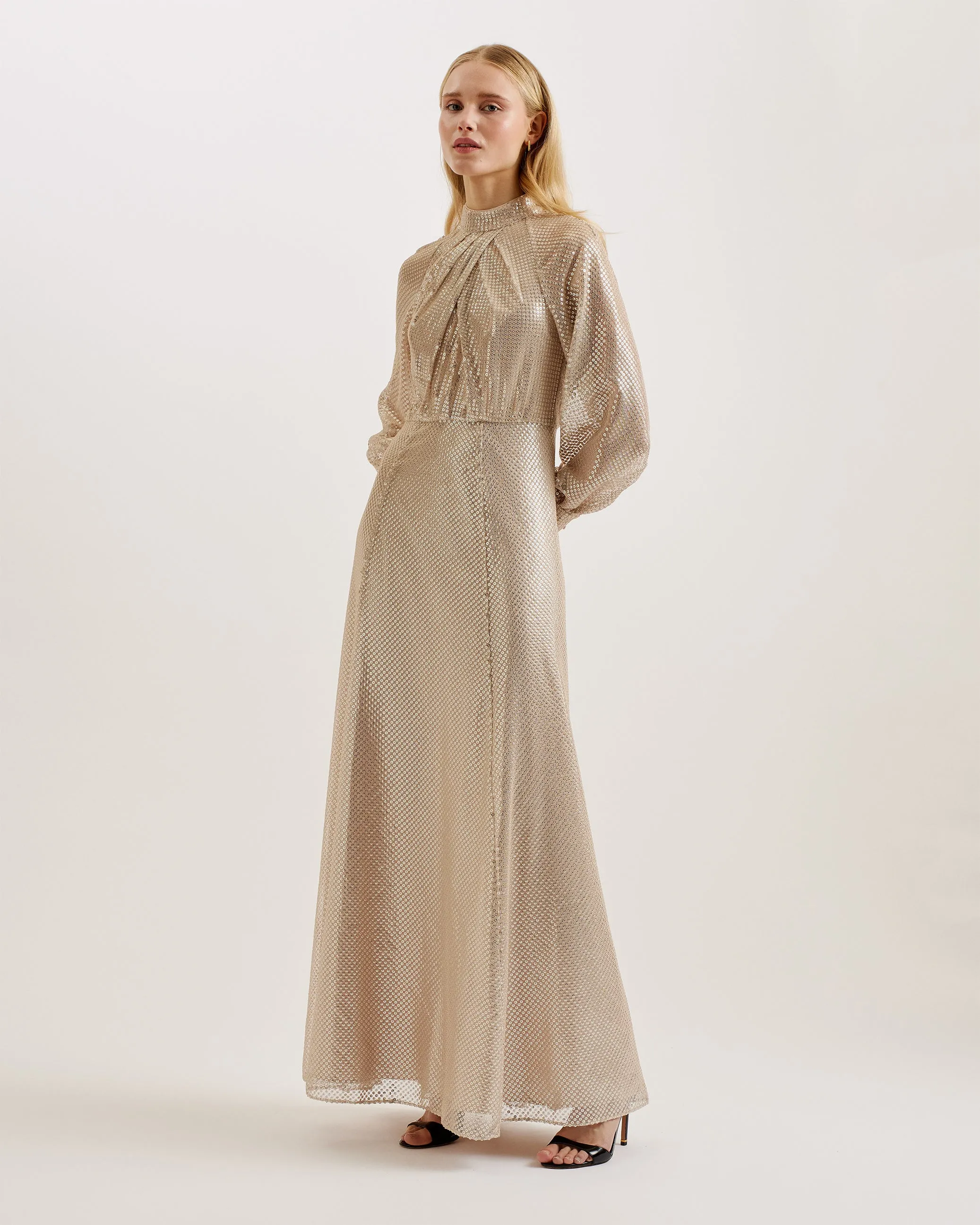 Pilica Draped Halterneck Maxi Dress Gold