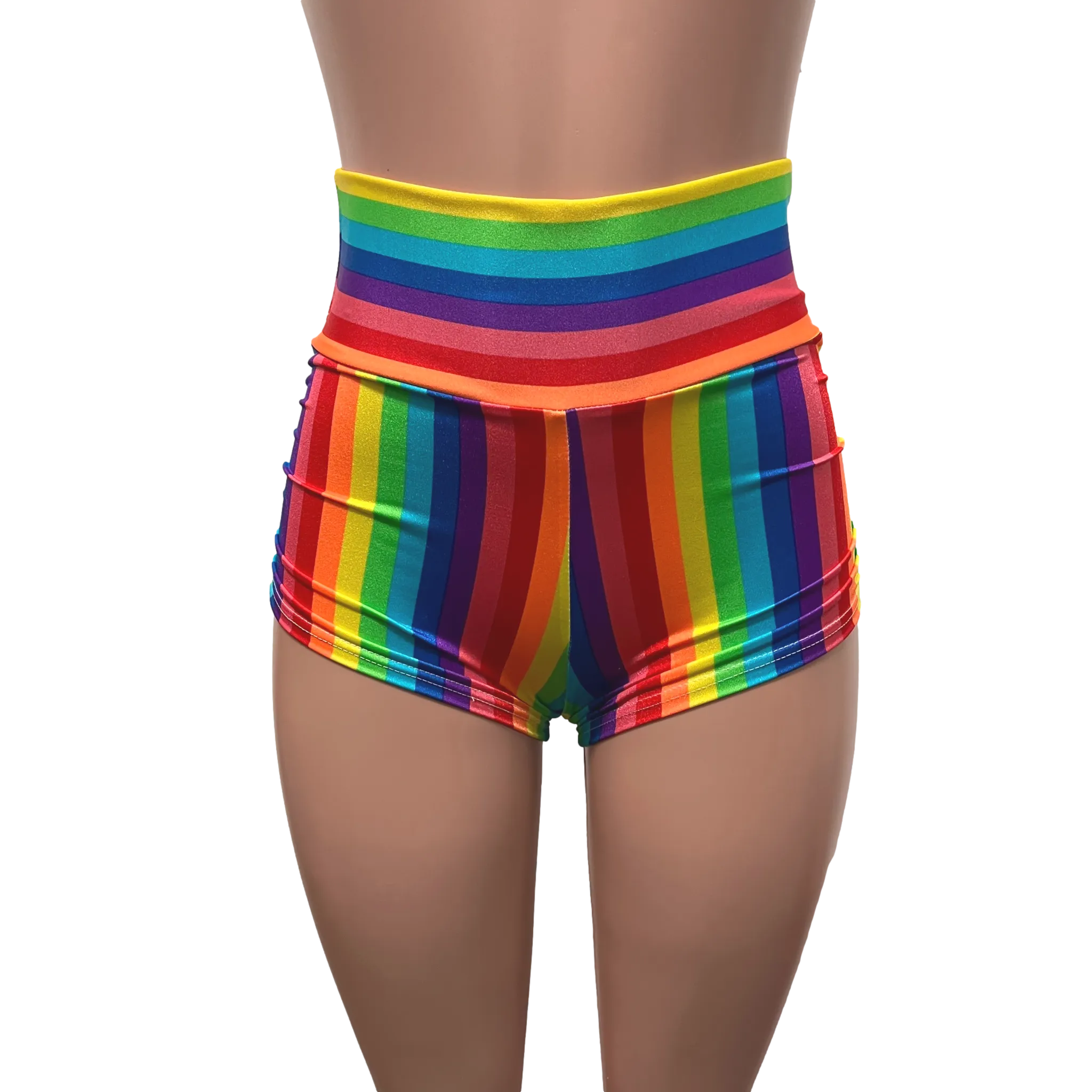 Rainbow Stripe Pride Ruched Booty Shorts