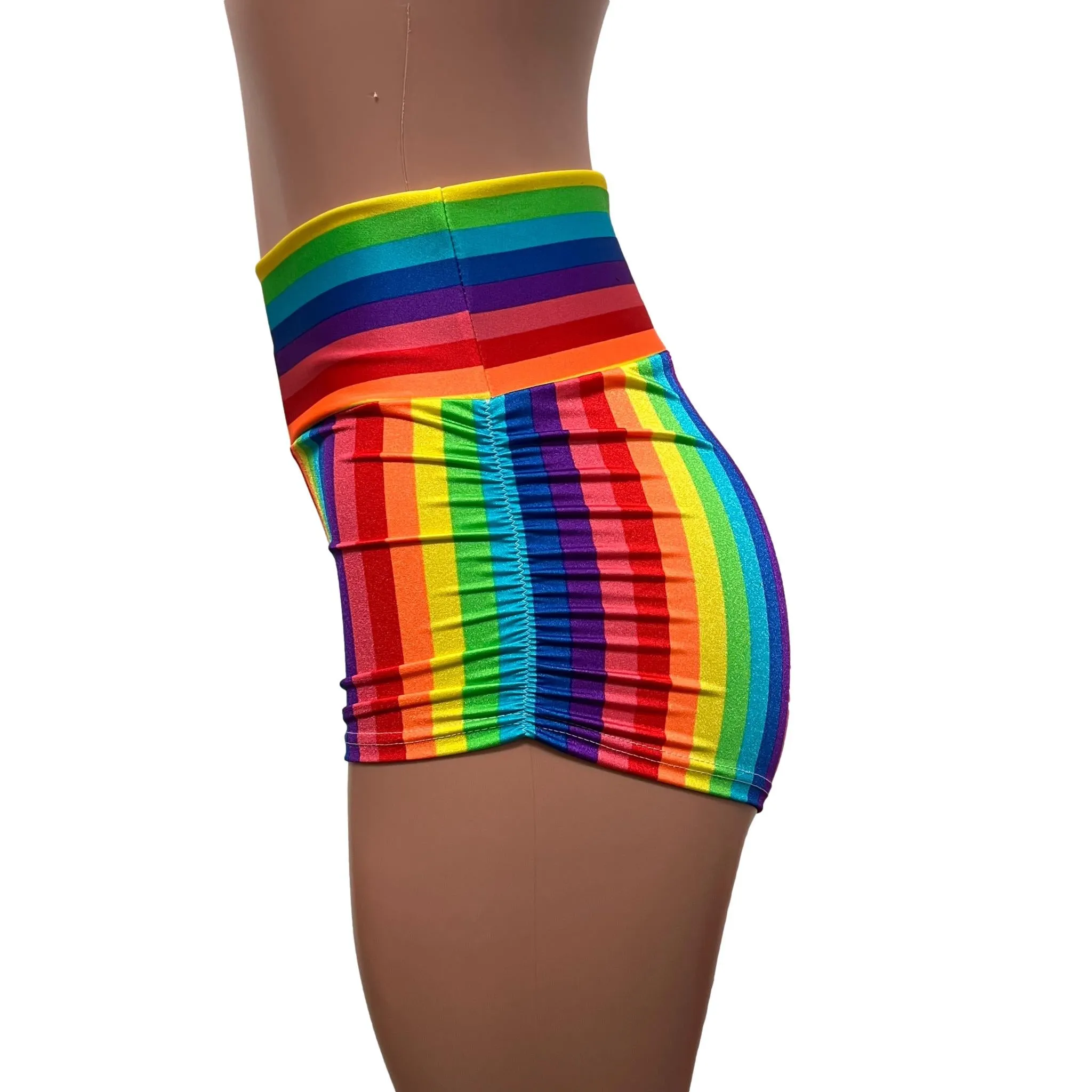 Rainbow Stripe Pride Ruched Booty Shorts