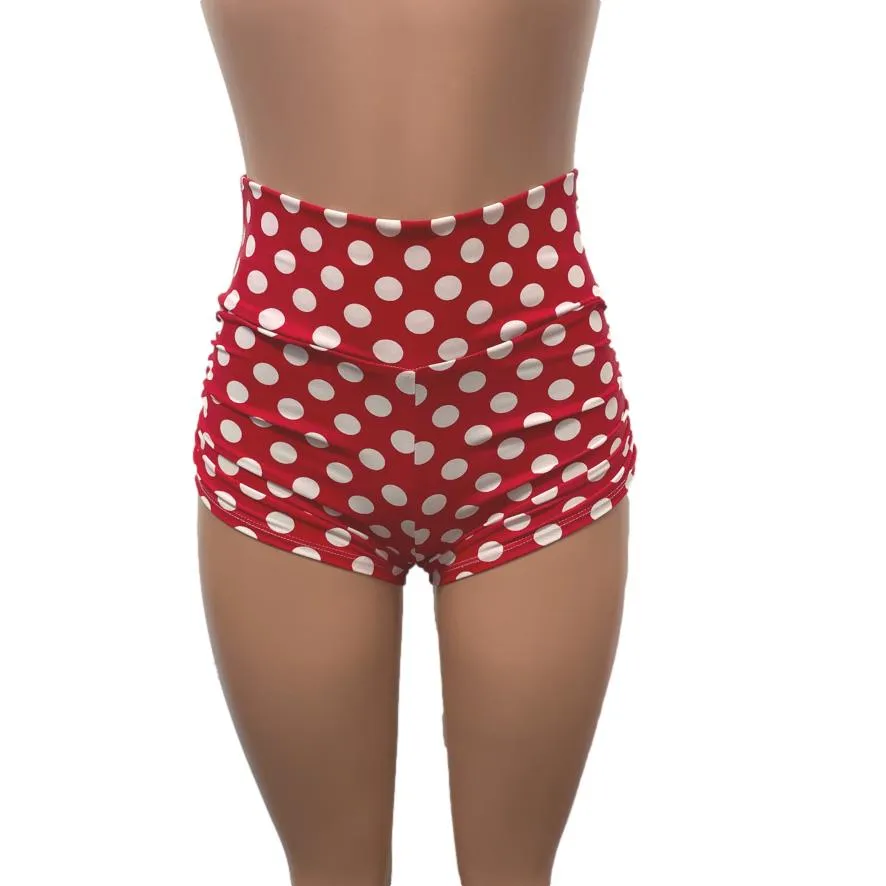 Red & White Polka Dot Minnie Ruched Booty Shorts