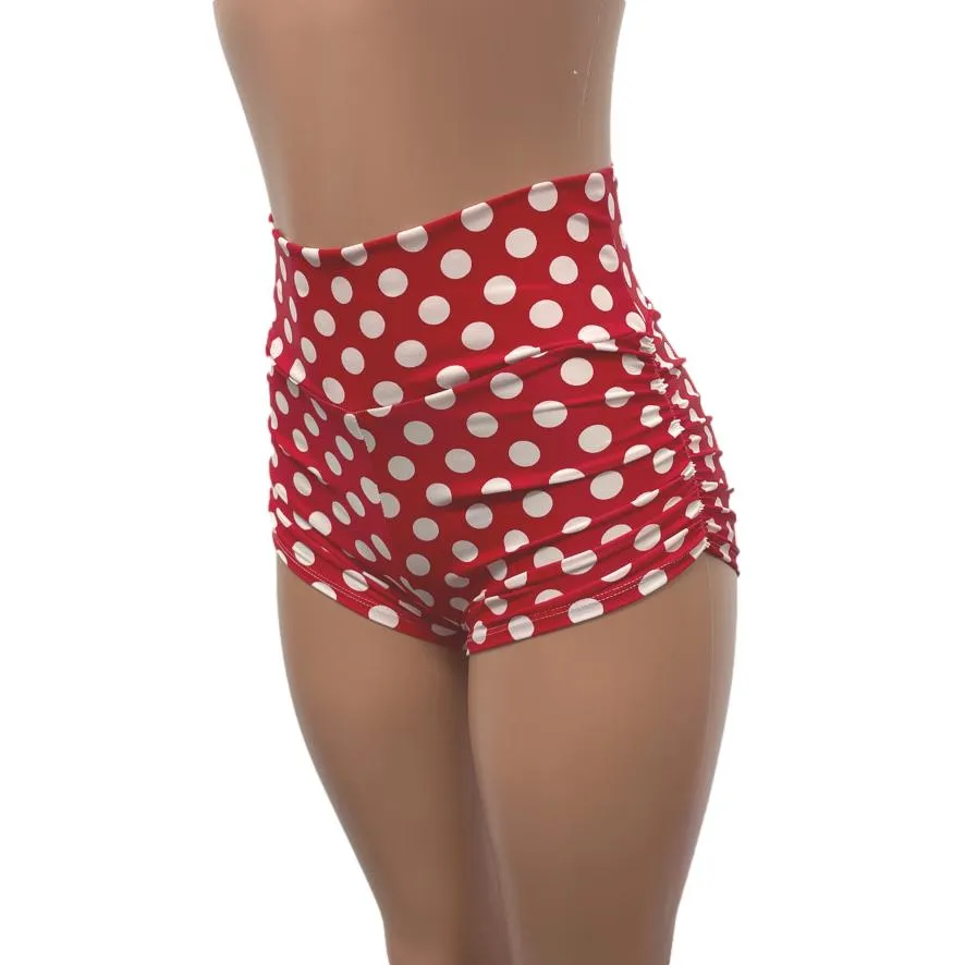 Red & White Polka Dot Minnie Ruched Booty Shorts