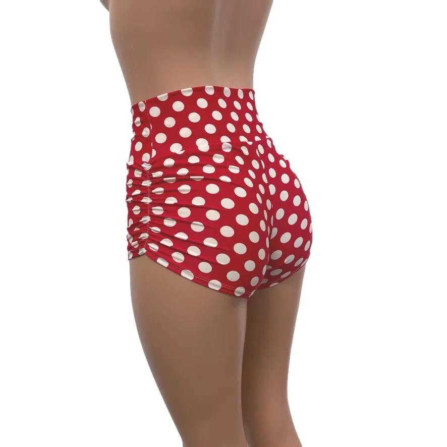 Red & White Polka Dot Minnie Ruched Booty Shorts