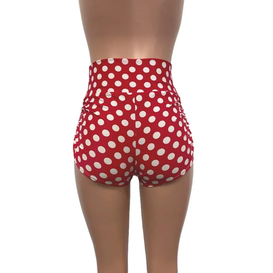 Red & White Polka Dot Minnie Ruched Booty Shorts