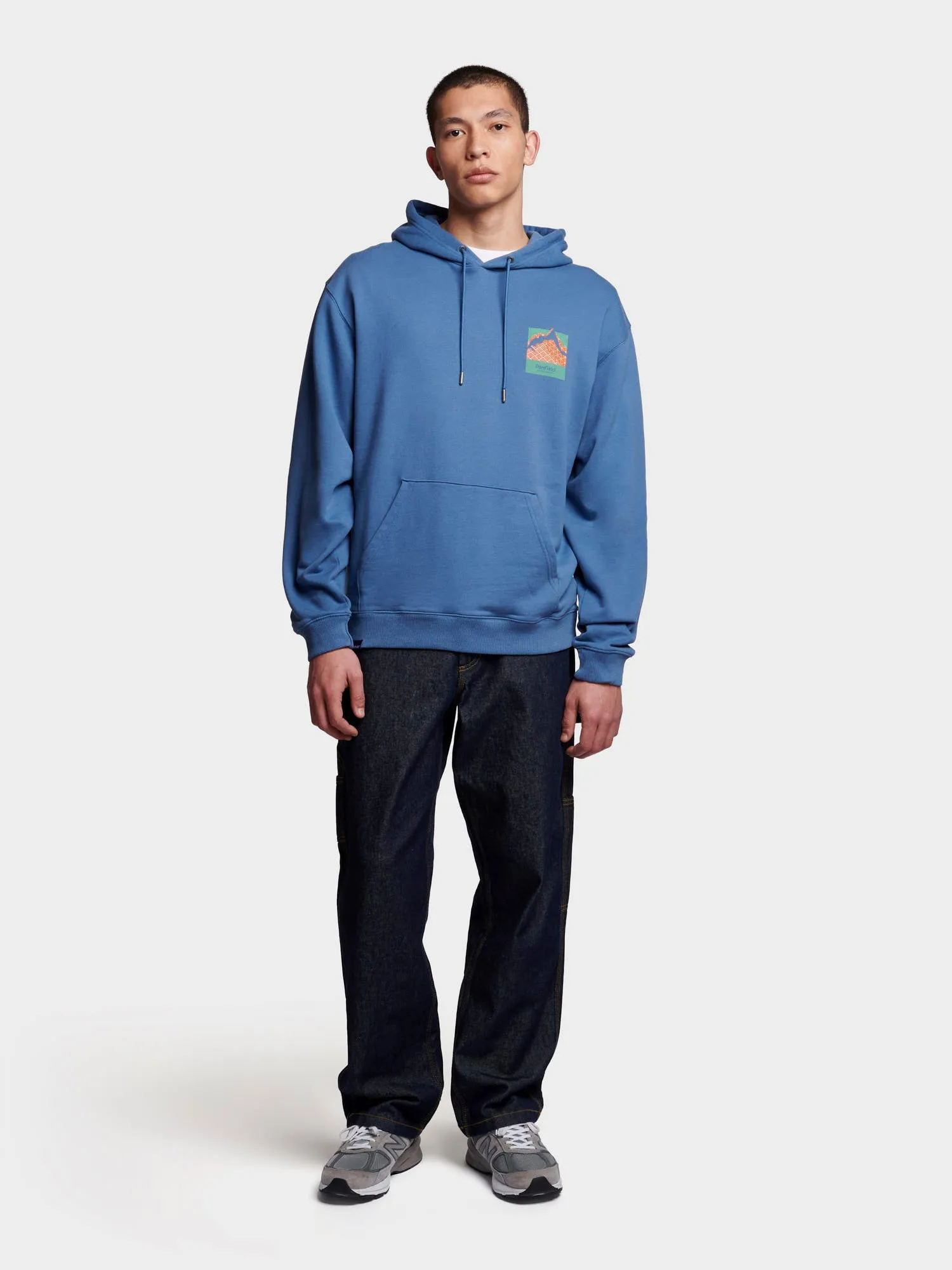 Relaxed Fit Mountain Back Print Hoodie in Blue Horizon