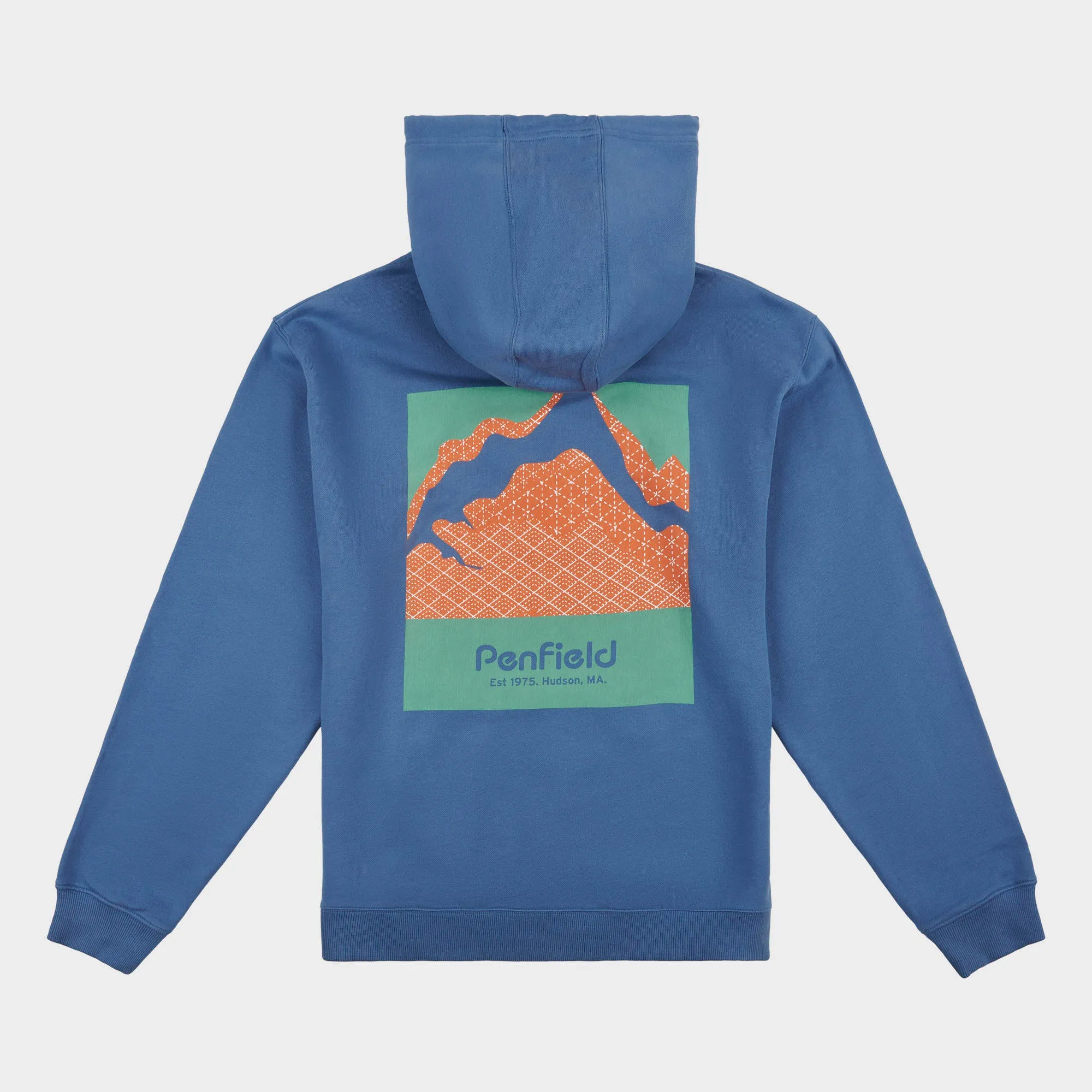 Relaxed Fit Mountain Back Print Hoodie in Blue Horizon