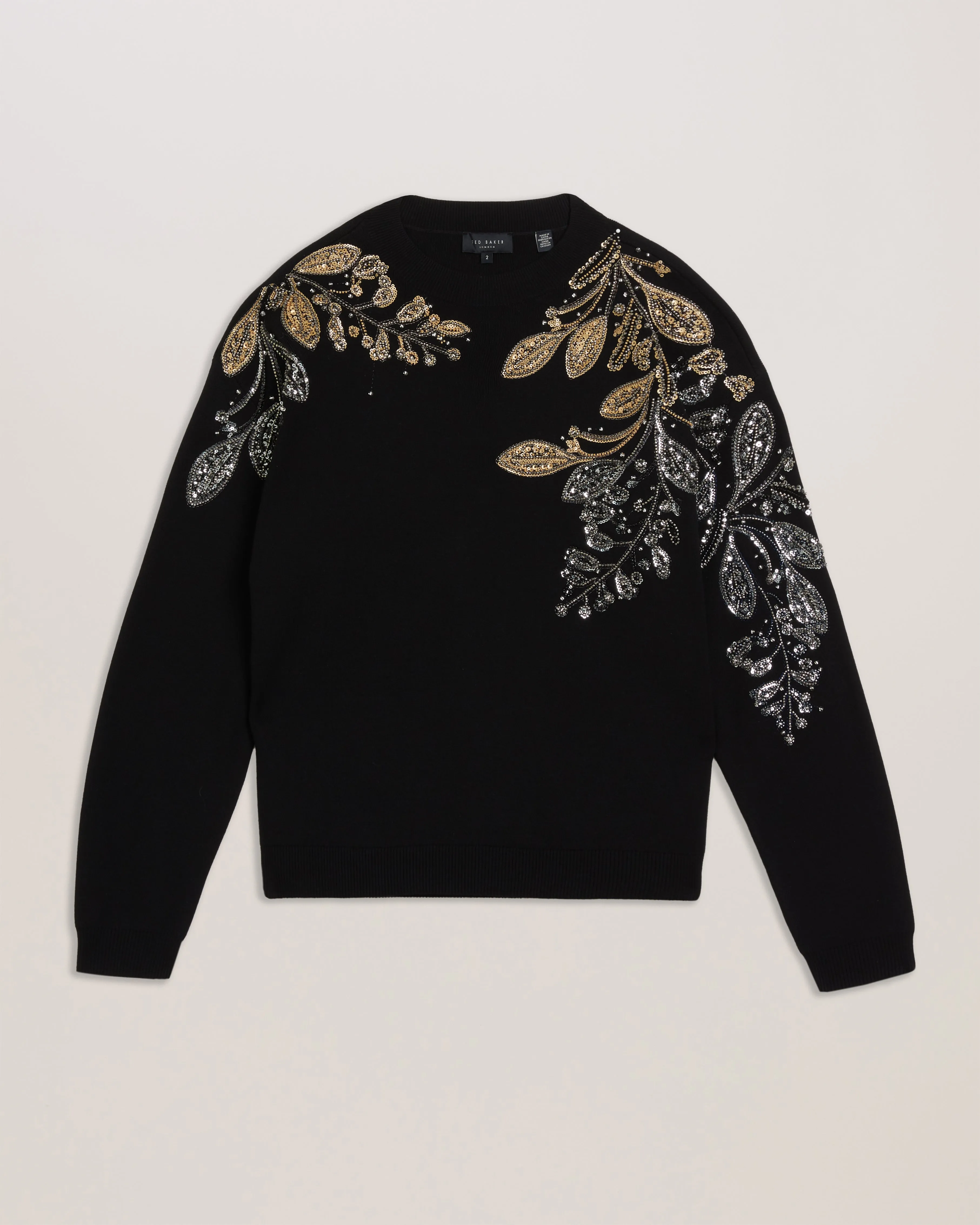 Rosmrry Embellished Crew Neck Long Sleeve Sweatshirt Black