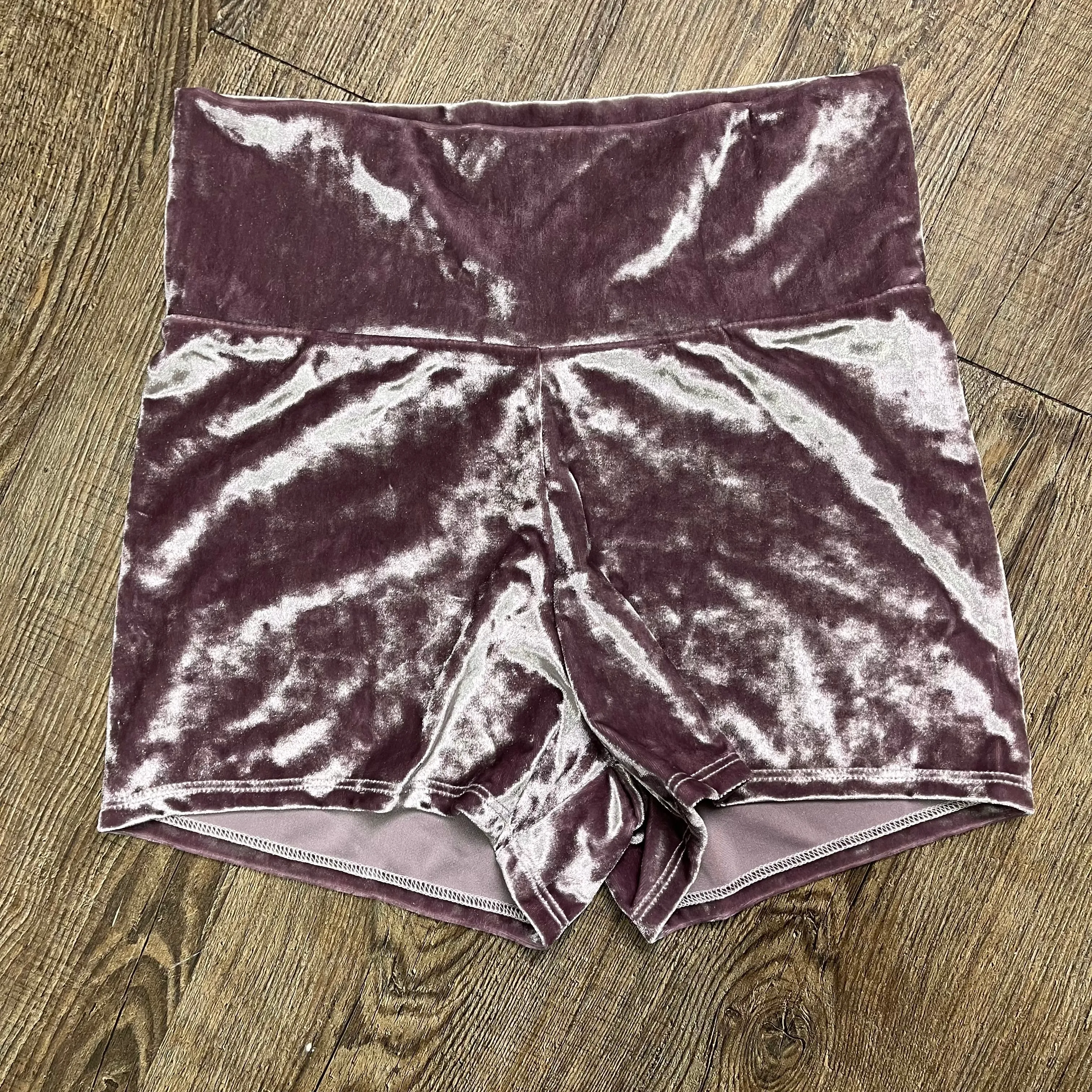 SALE - Dusty Lilac Crushed Velvet Booty Shorts - High-Waisted