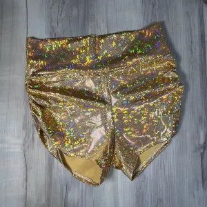 SALE - LARGE - High Waisted Ruched Booty Shorts - Gold Shattered Glass