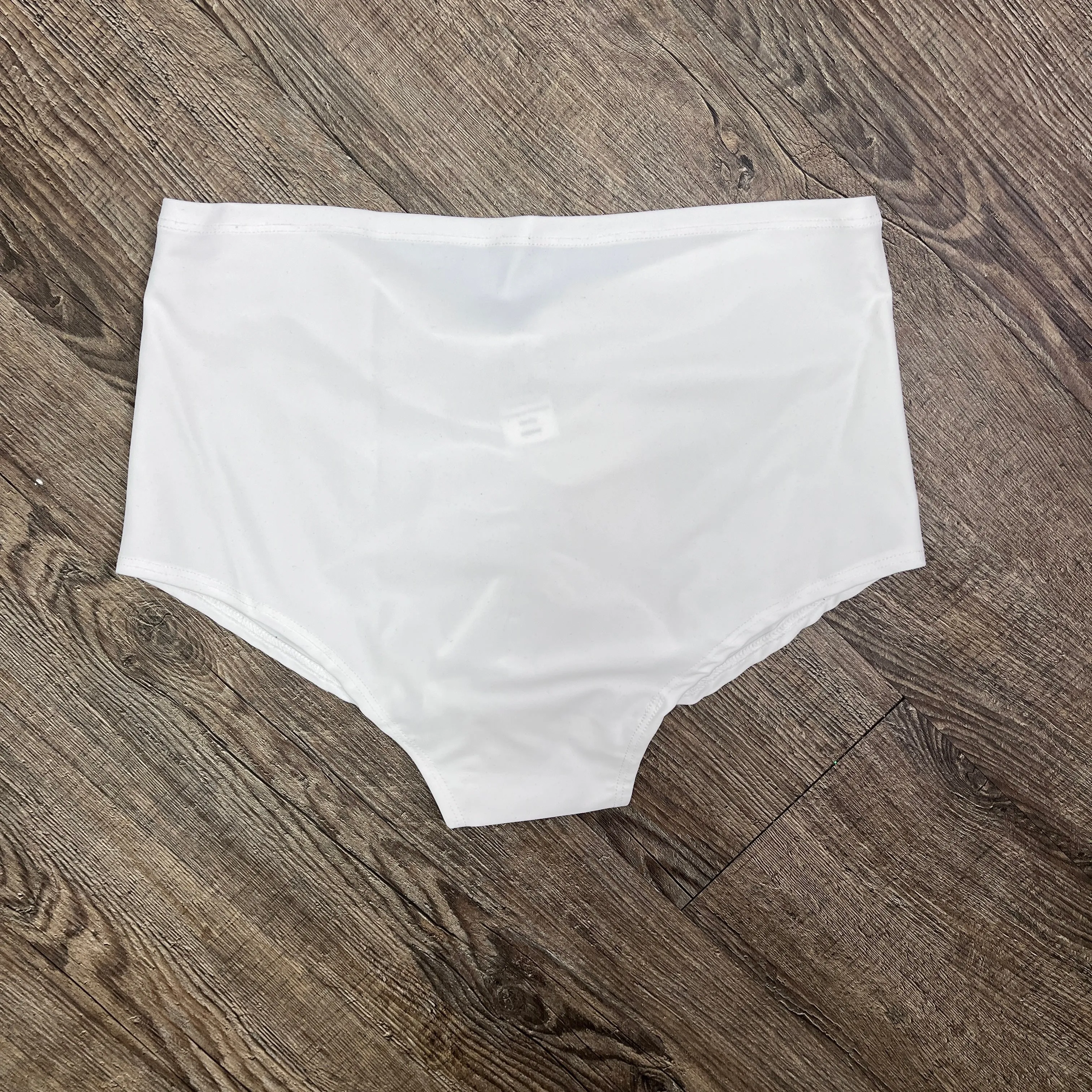 SALE - MEDIUM ONLY - High Waist Scrunch Bikini Hot Pants - White Spandex