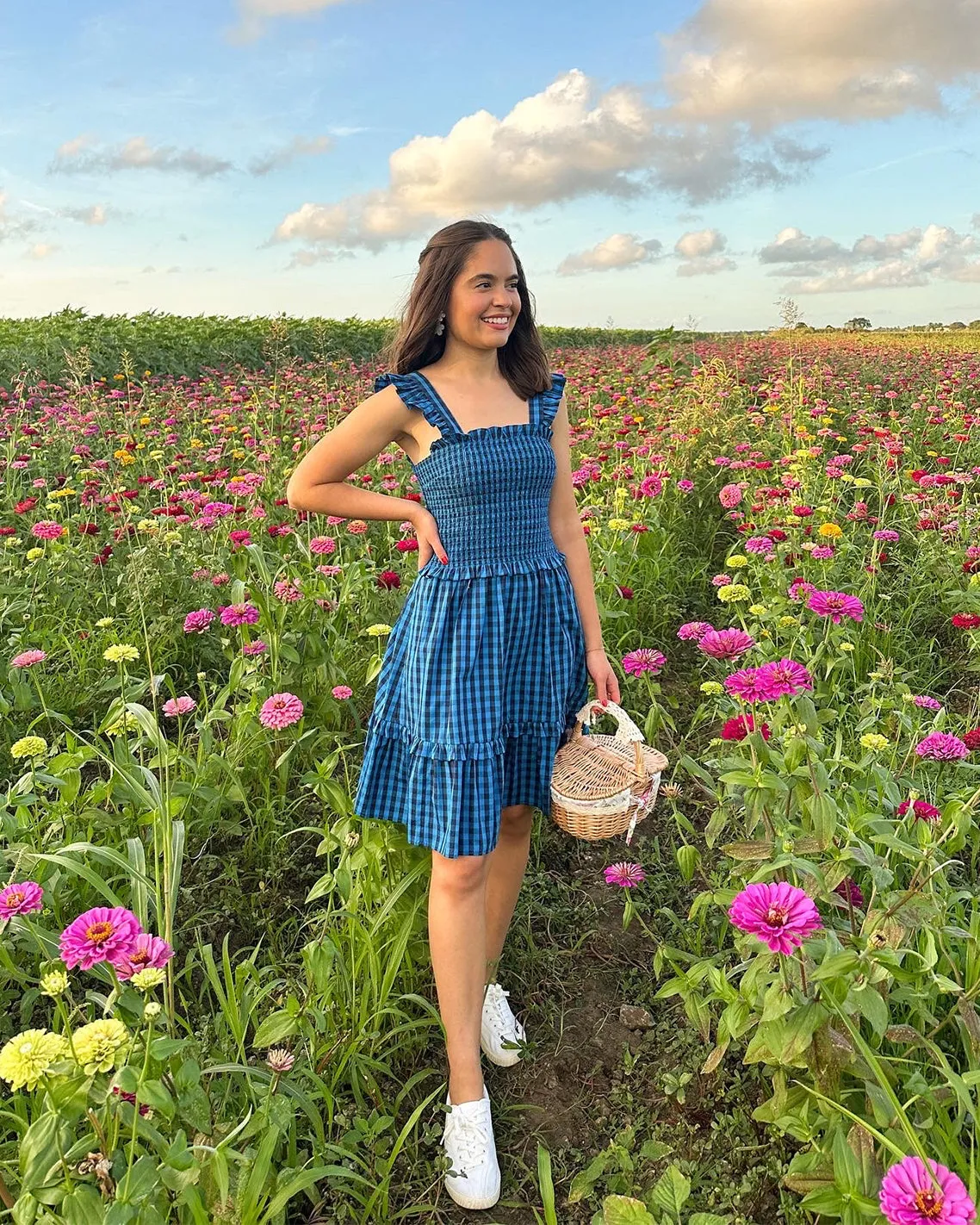 Shania Smocked Dress in Blue Gingham