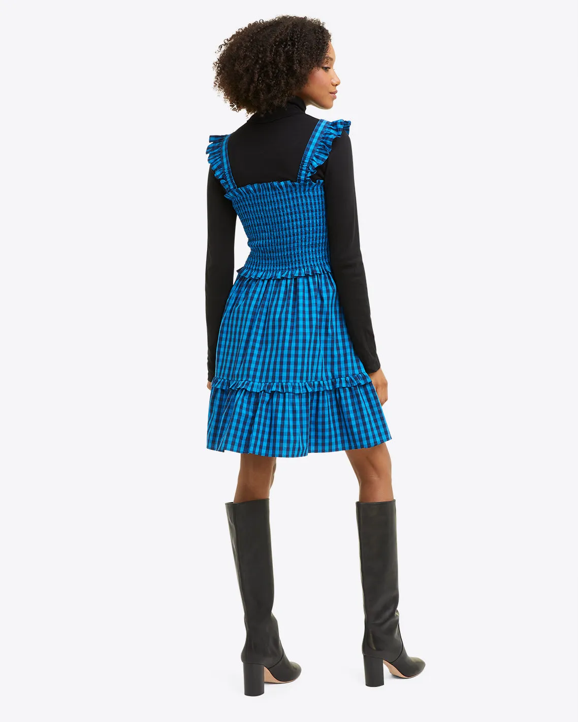 Shania Smocked Dress in Blue Gingham