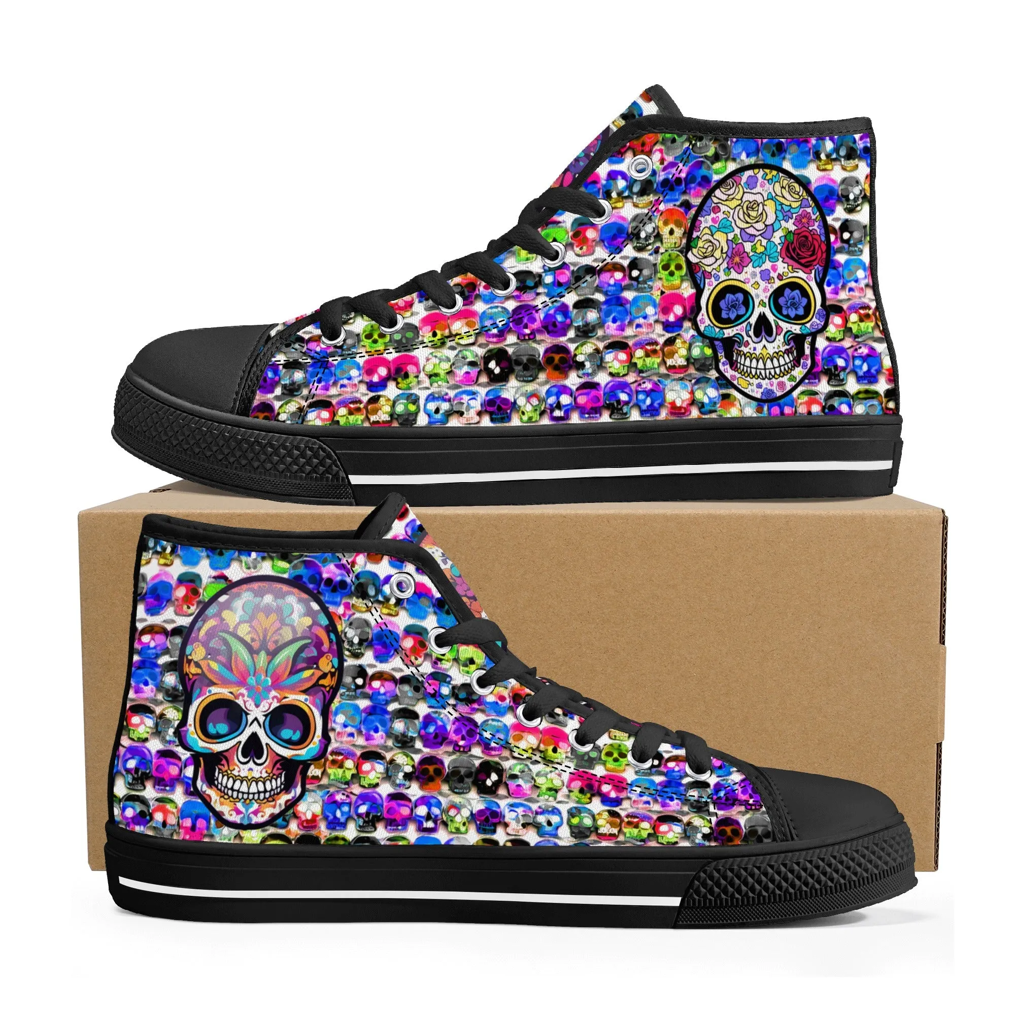 Skull Pattern Collection - Mens Classic High Top Canvas Shoes