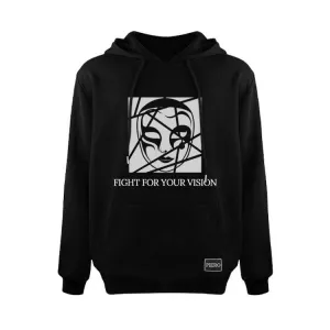 Slim Fit Black Hoodie Reflective Fight For Your Vision Square Logo Heavy Organic Cotton