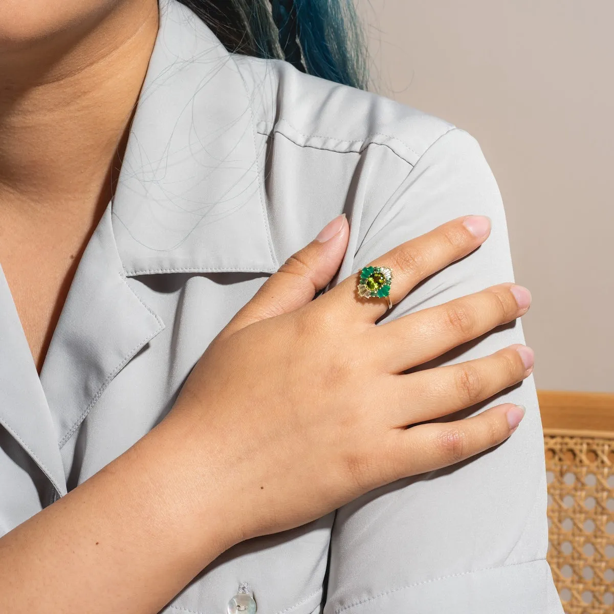 Solid Gold 2024 August Capsule Vintage Inspired Peridot Statement Ring