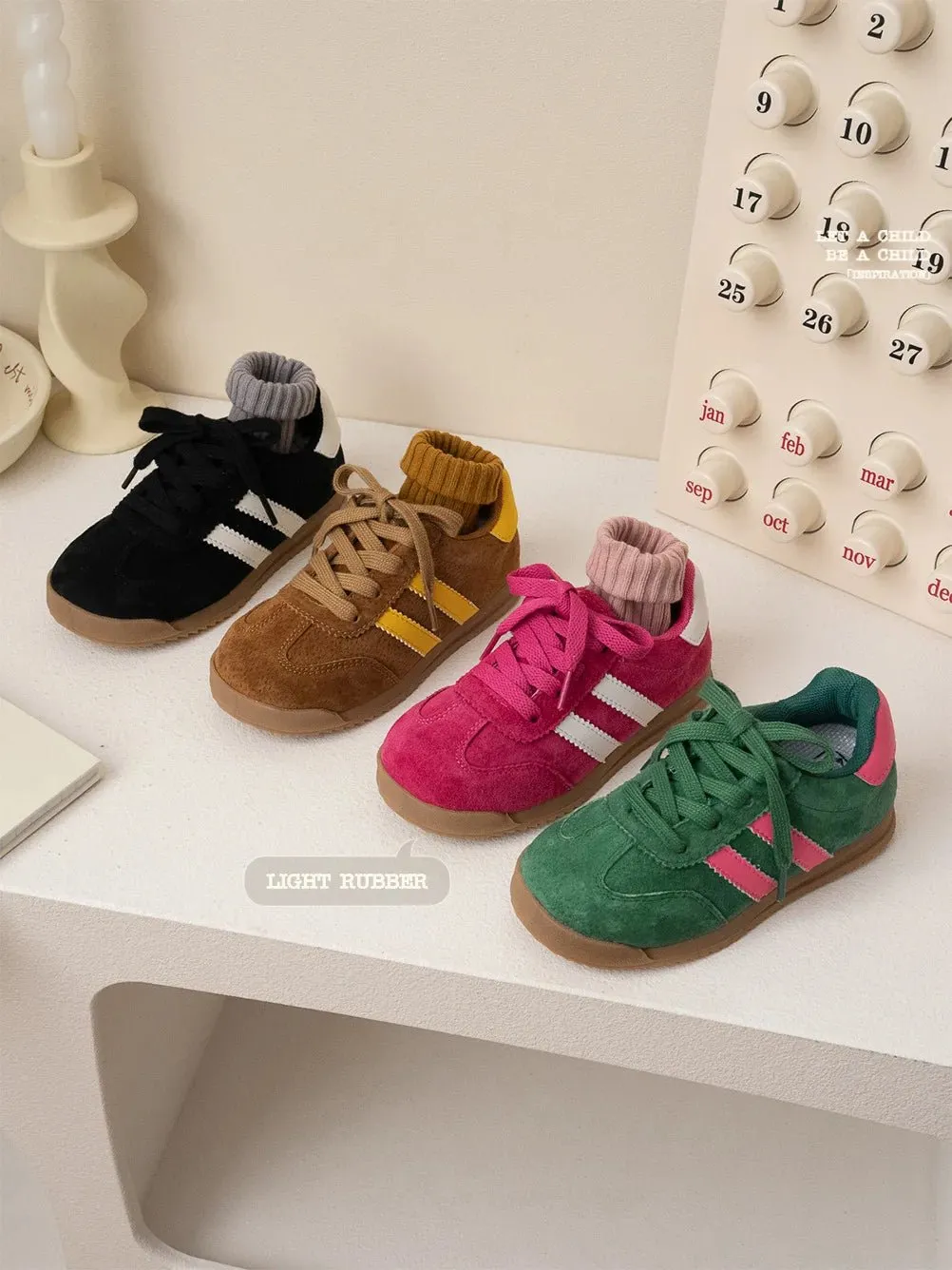 Suede Lace-Up Kids Sneakers with Colorful Stripes