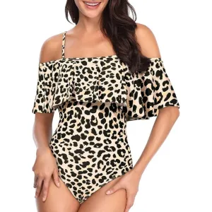 Tempt Me Adjustable Strap Vintage One Piece Swimwear Leopard