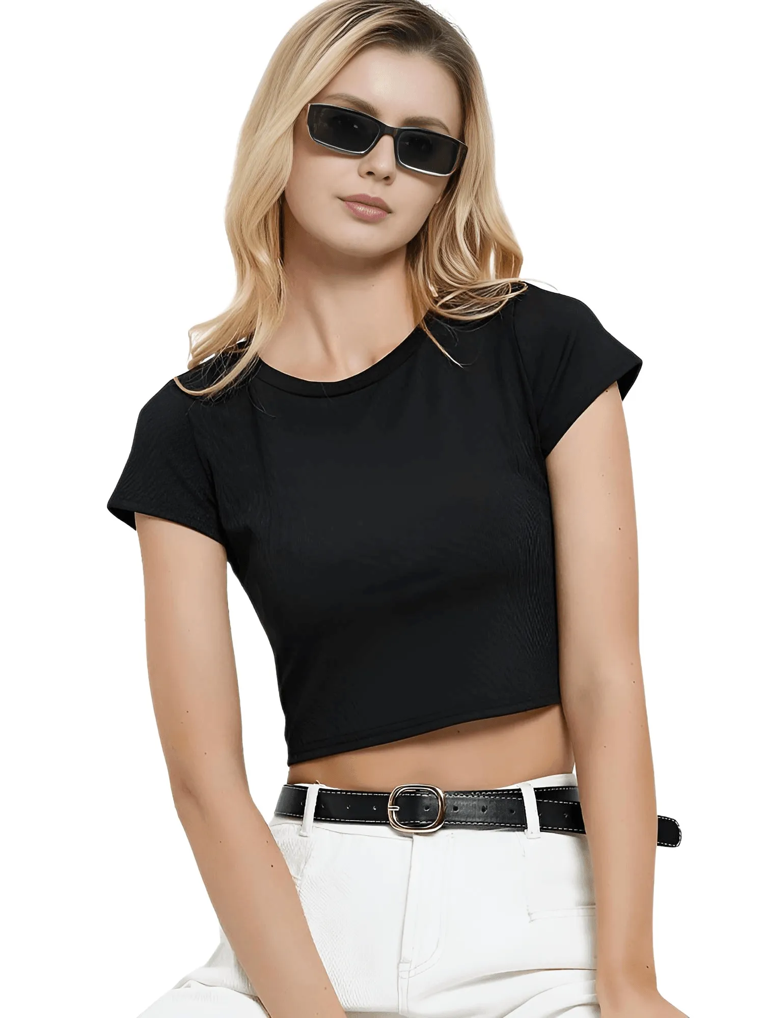 Trendy Short Sleeve Tops Women's Basic Crop Tops