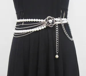 Vintage Fashion Pearl Flower Belt Dress Versatile Decorative Accessories Chain Metal Waist Chain